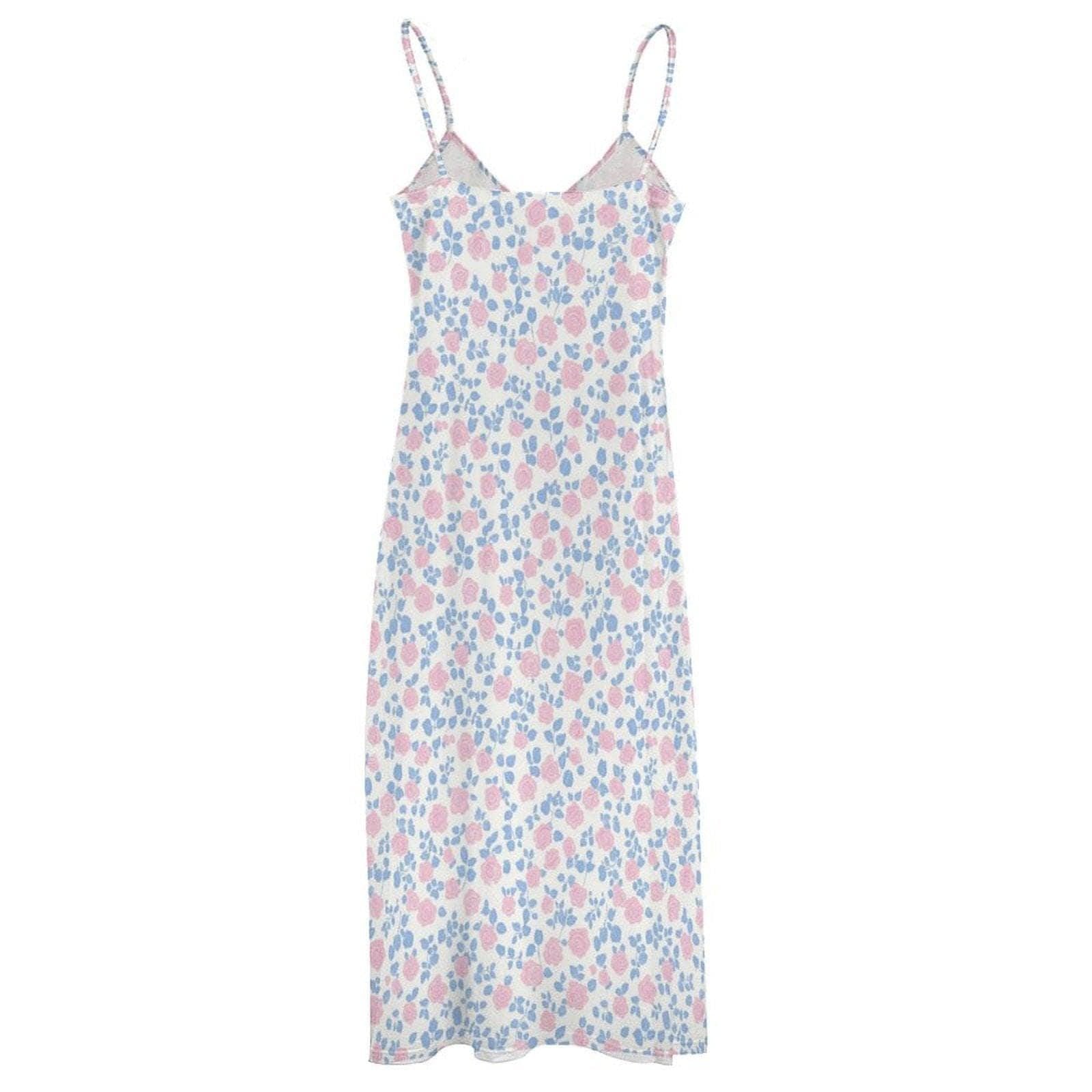 Ditsy Floral Maxi Dress, White Blue Pink Sleeveless Summer Sundress