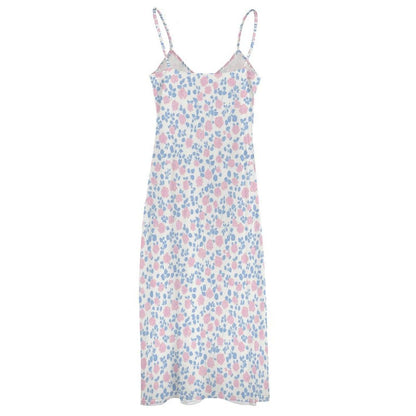 Ditsy Floral Maxi Dress, White Blue Pink Sleeveless Summer Sundress