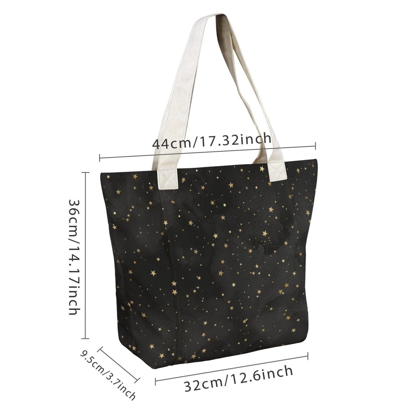 Gold Star Black Canvas Tote Bag, Celestial Night Shoulder Bag, Yoga Work Carry