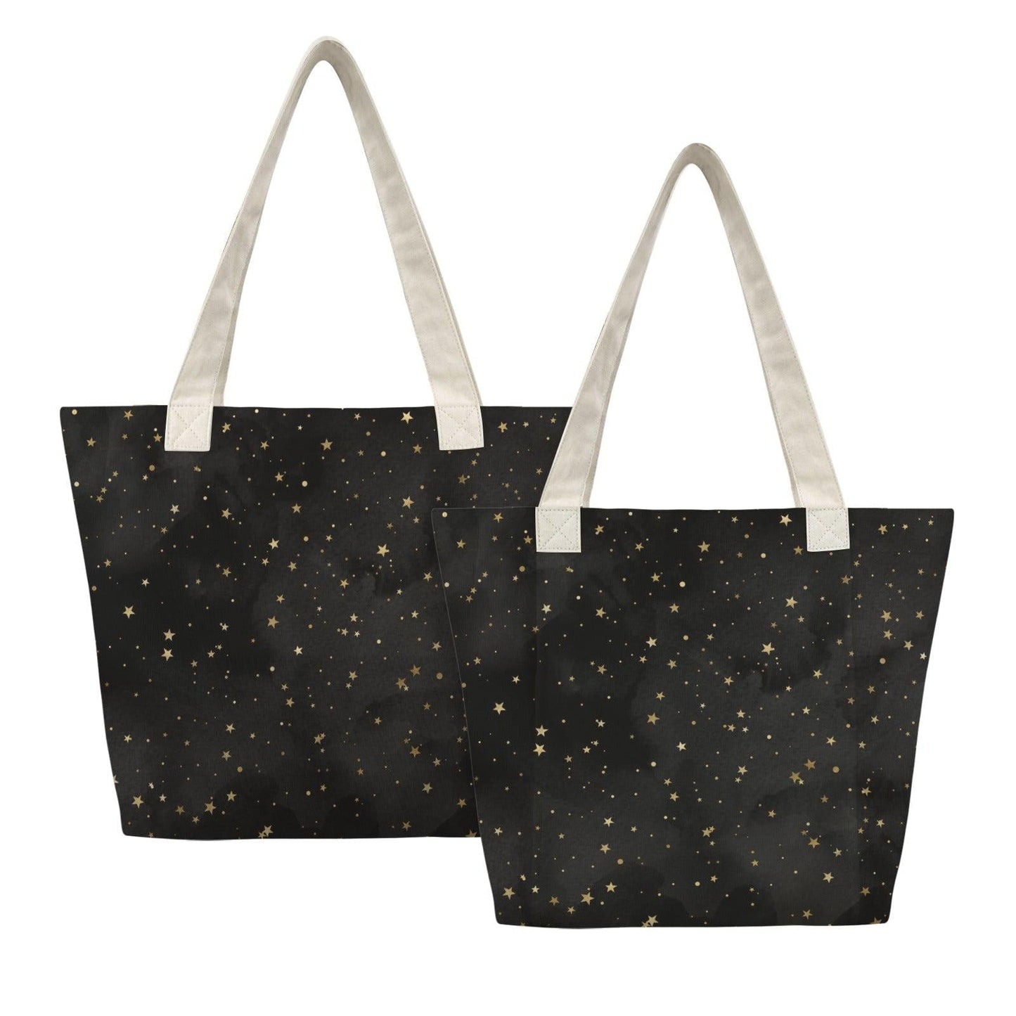 Gold Star Black Canvas Tote Bag, Celestial Night Shoulder Bag, Yoga Work Carry