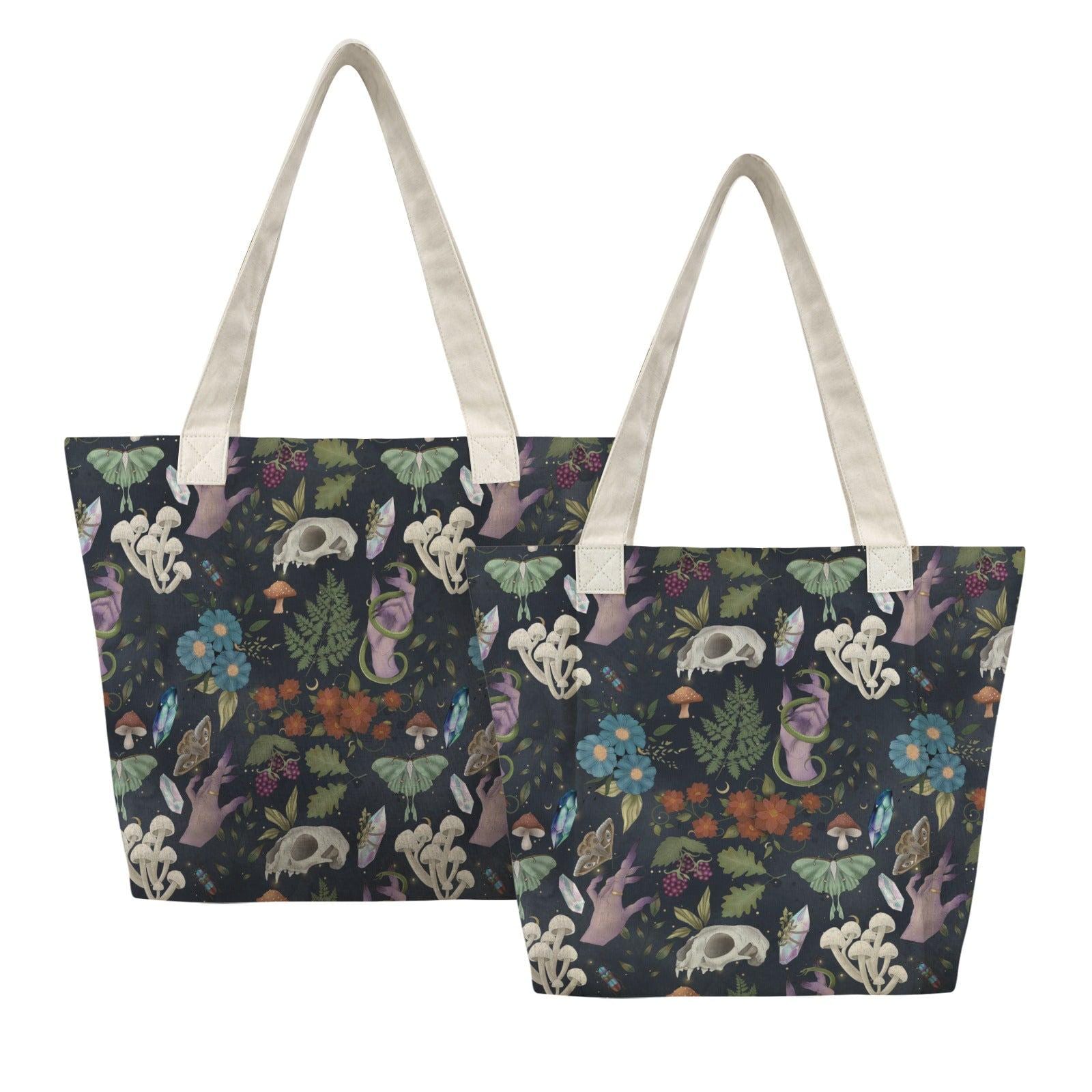 Witchy Skull, Purple Snake and Mushroom Yoga Mat Tote