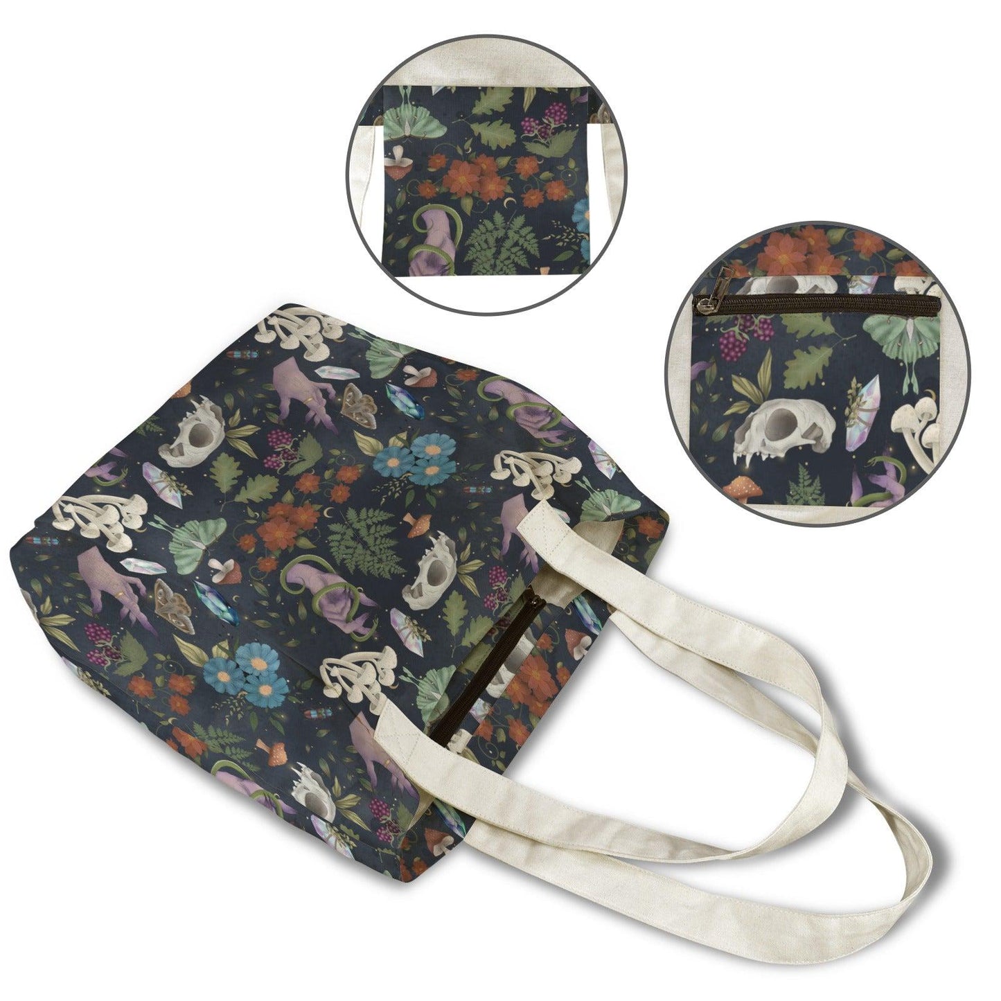 Witchy Skull, Purple Snake and Mushroom Yoga Mat Tote