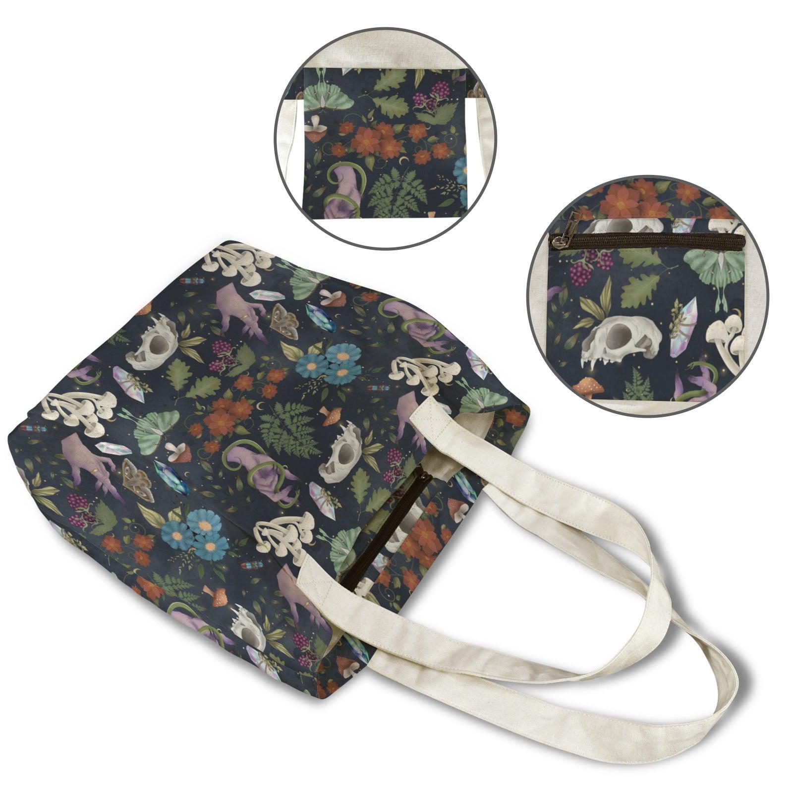 Witchy Skull, Purple Snake and Mushroom Yoga Mat Tote