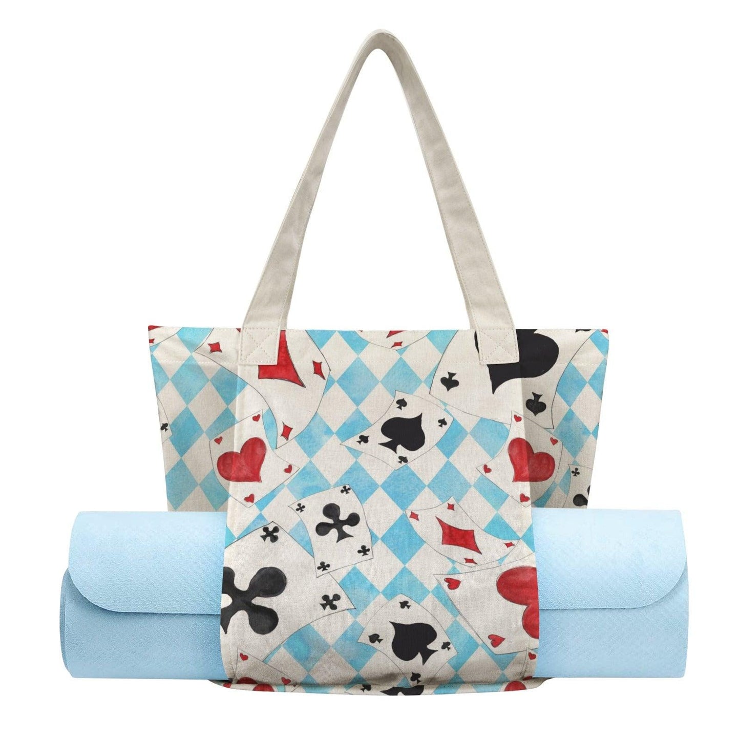 Alice Playing Card Yoga Tote Bag, Blue Harlequin Mat Holder Carryall