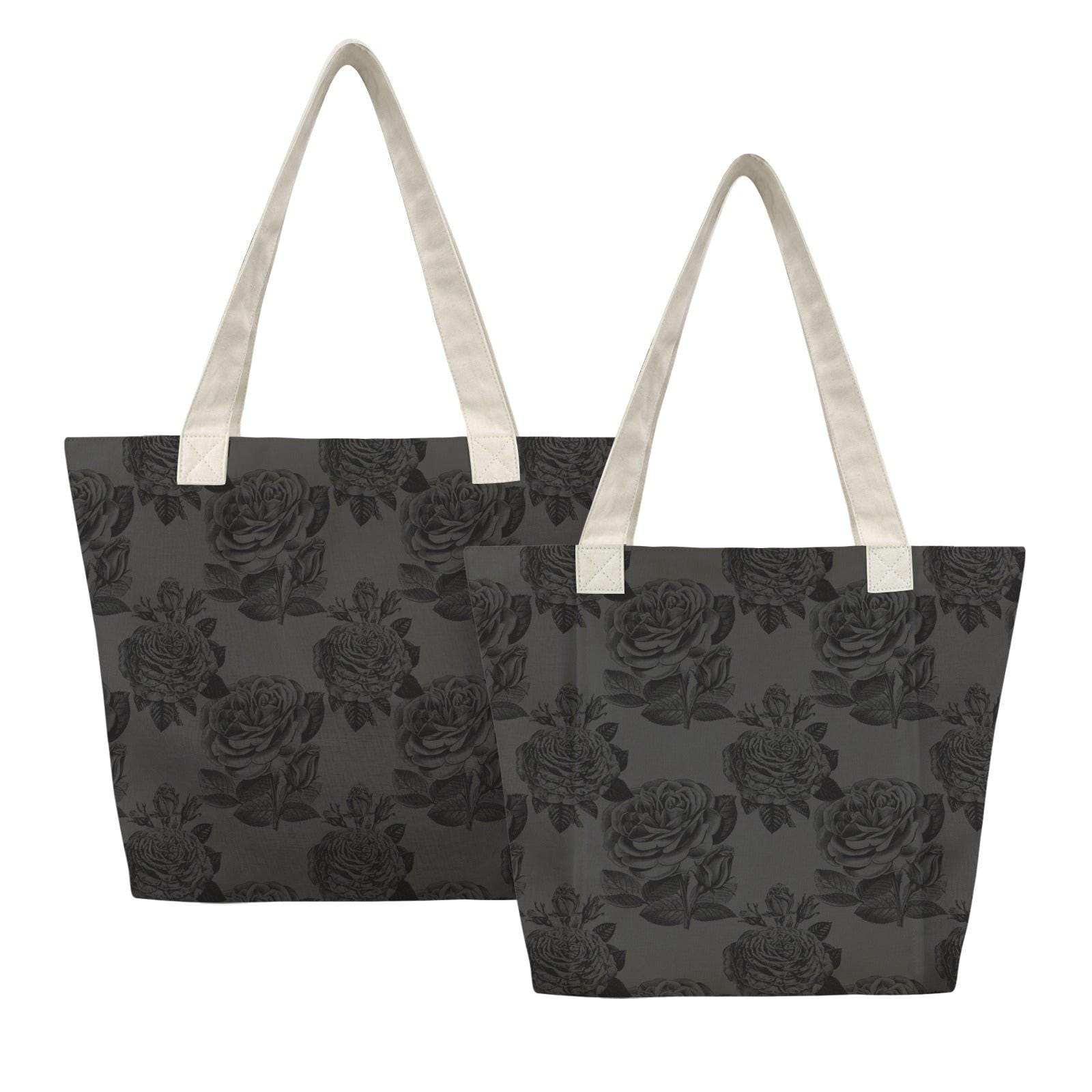 Dark Floral Yoga Mat Tote Bag, Black Rose Print Gym Shoulder Bag