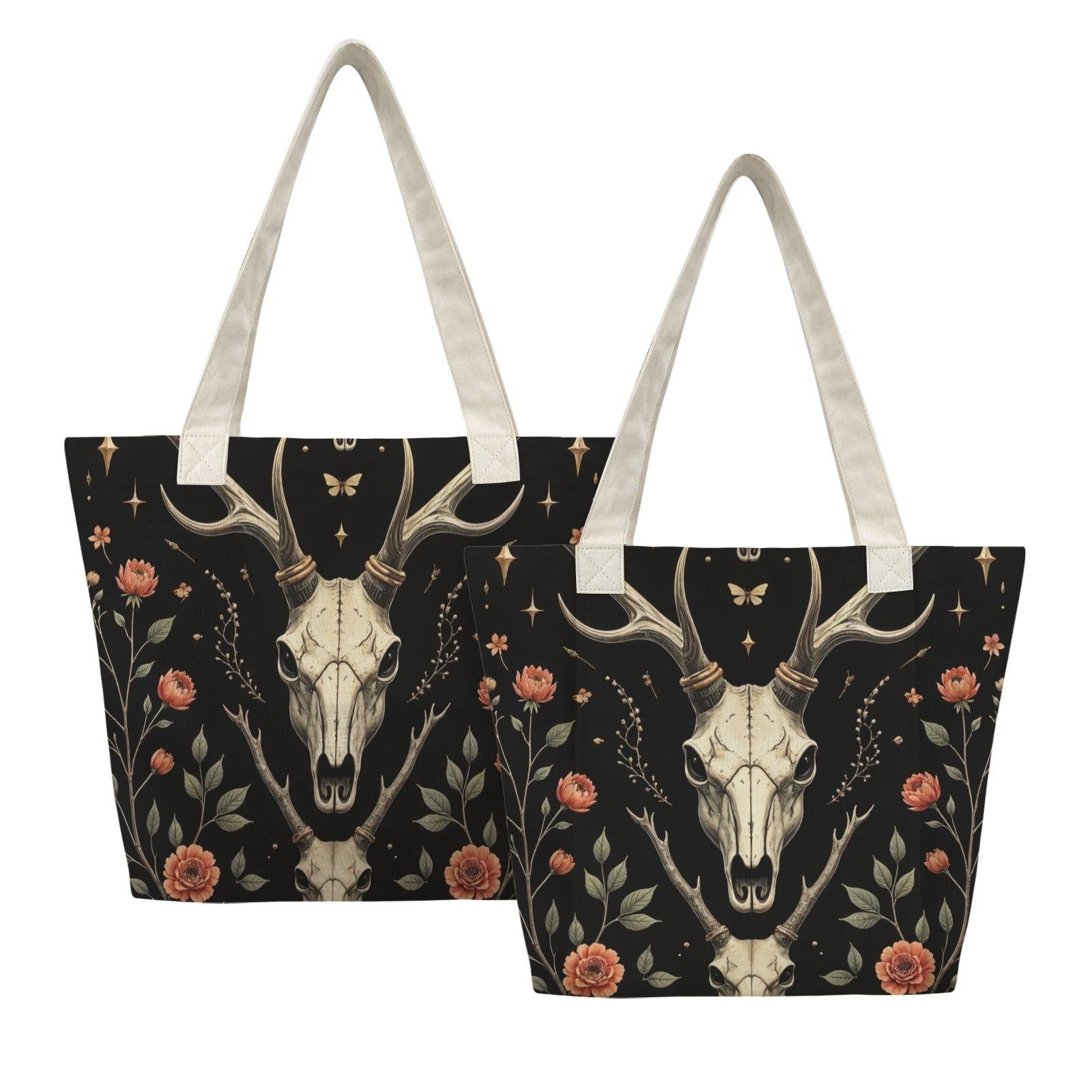 Witchy Yoga Mat Tote Bag, Cattle Skull Floral Gym Bag, Gothic Pilates Carrier