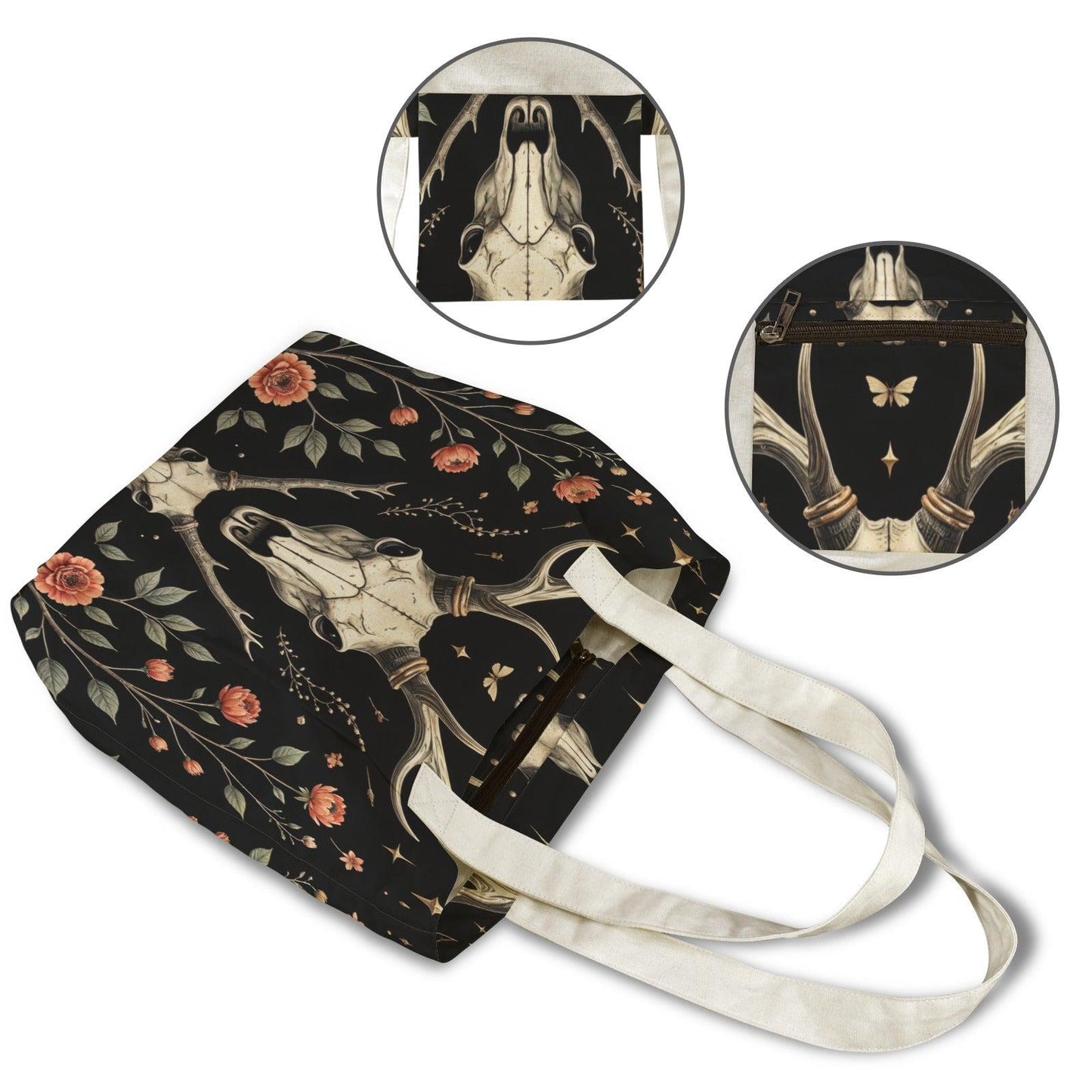 Witchy Yoga Mat Tote Bag, Cattle Skull Floral Gym Bag, Gothic Pilates Carrier