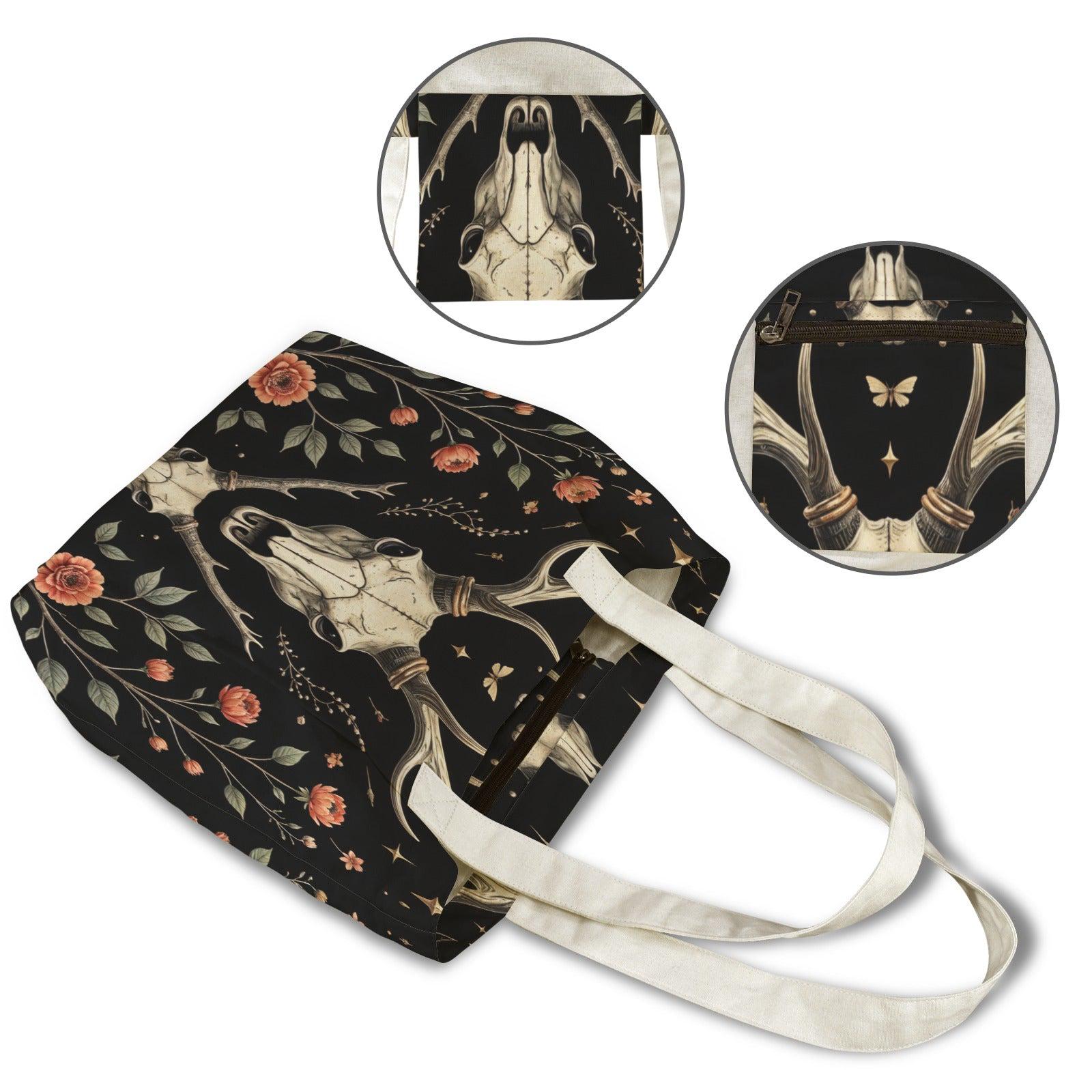 Witchy Yoga Mat Tote Bag, Cattle Skull Floral Gym Bag, Gothic Pilates Carrier