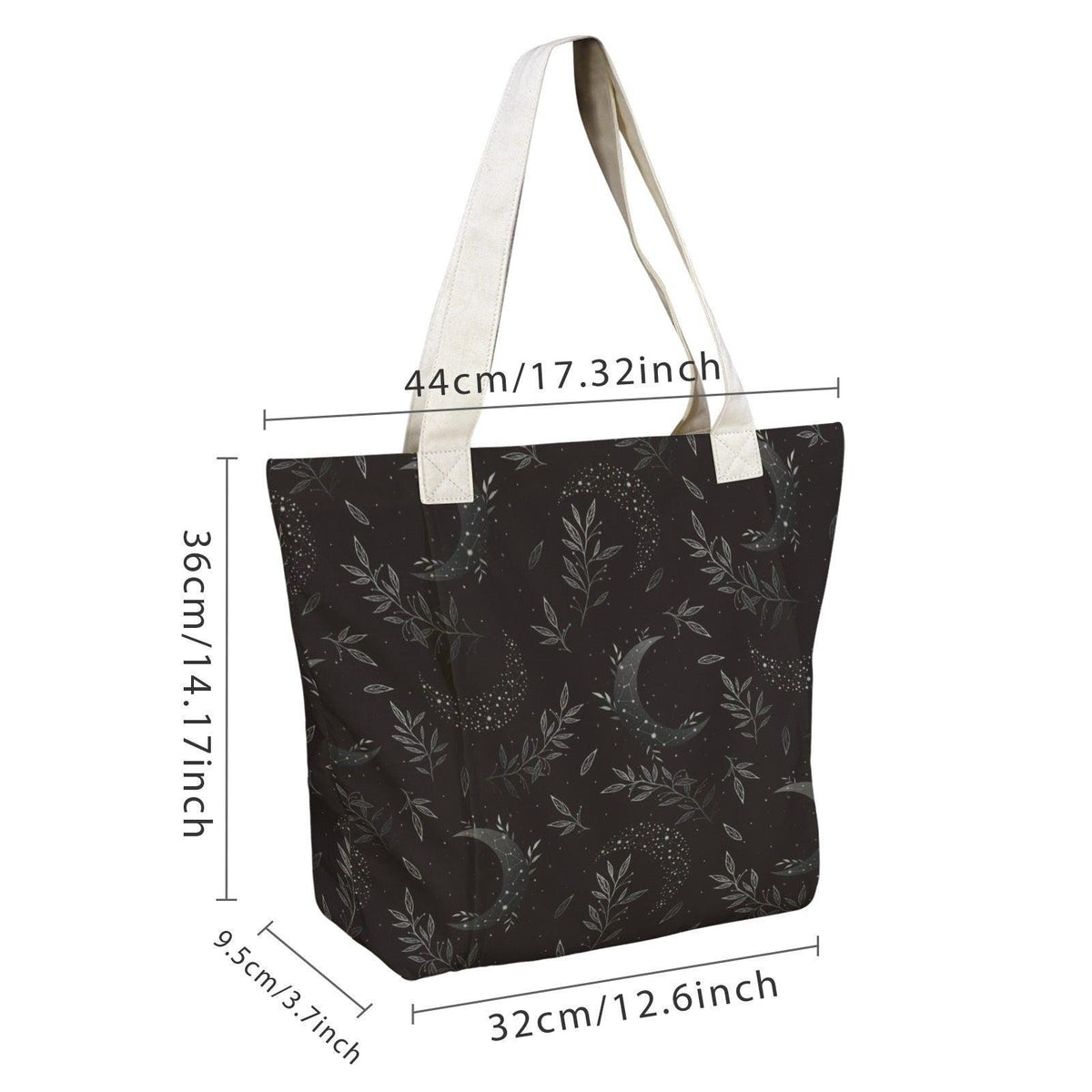 Black Celestial Yoga Mat Tote: Moon, Stars, Botanical Print (Mat Compartment)