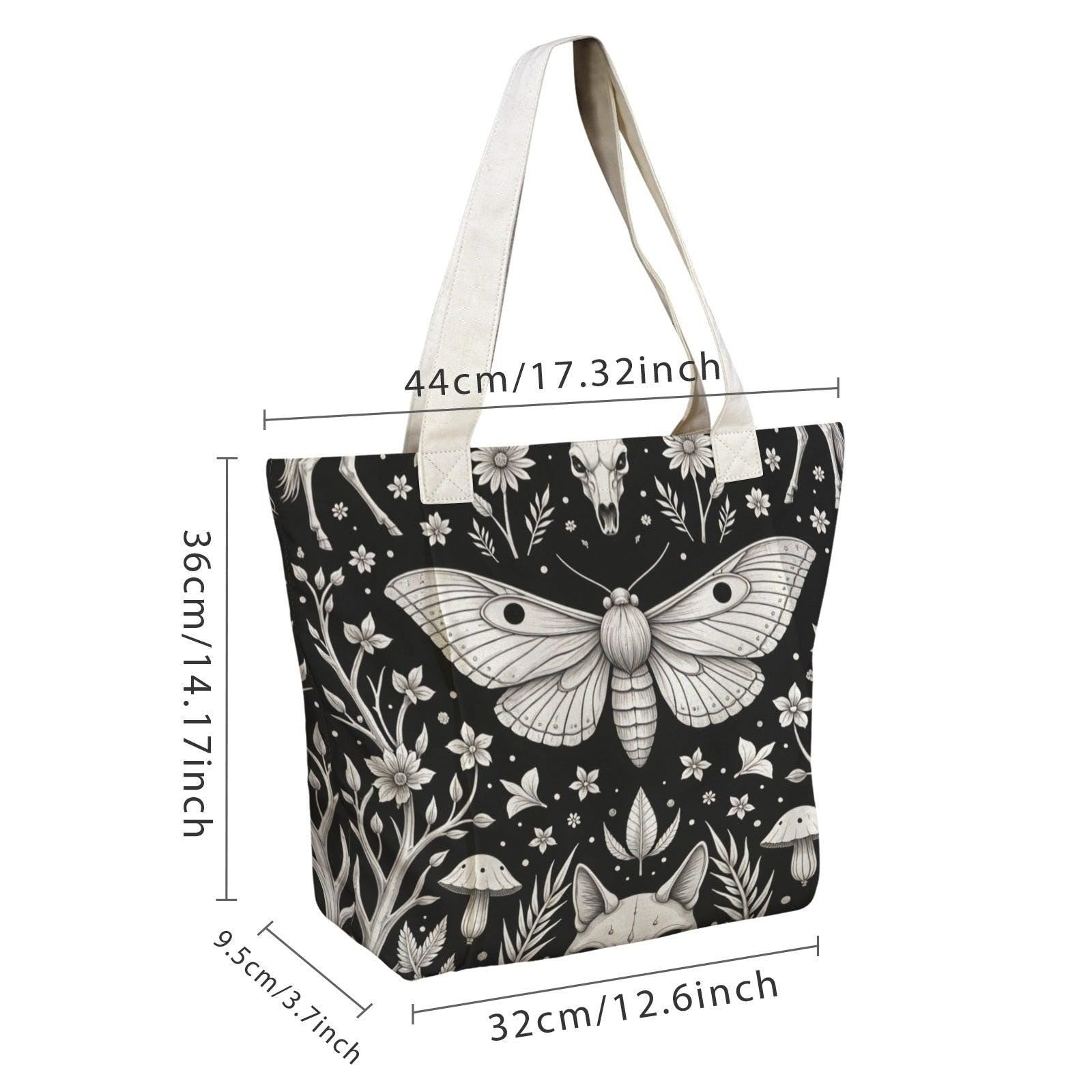 Luna Moth Yoga Mat Tote Bag, Black White Mushroom Skull Print Shoulder Bag