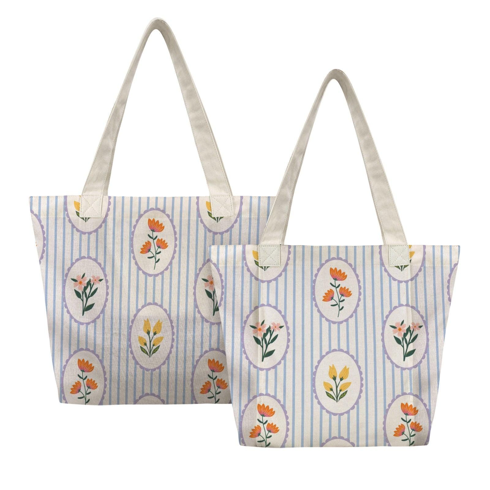 Blue Floral Yoga Mat Bag, Striped Block Print Tote, Pilates Class Carrier