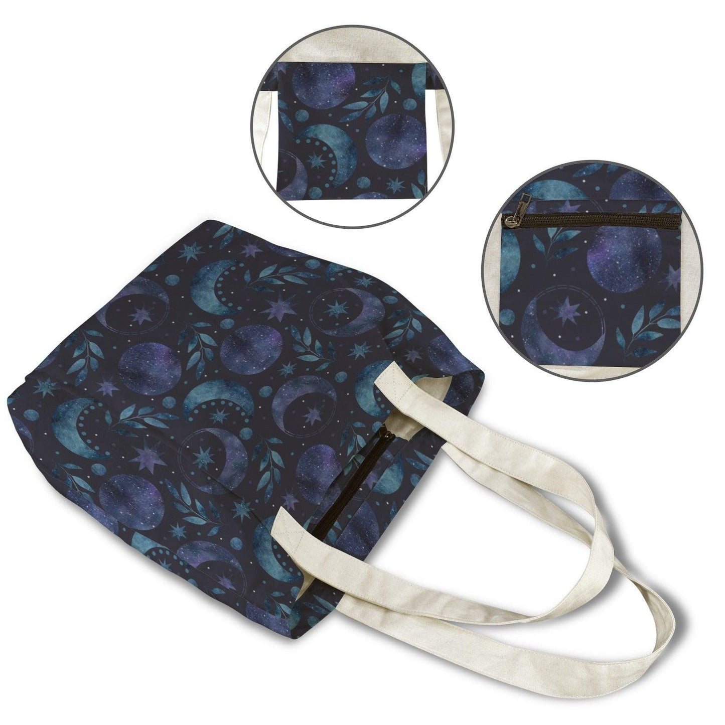 Moon Phase Yoga Mat Bag, Celestial Watercolor Tote with Mat Holder
