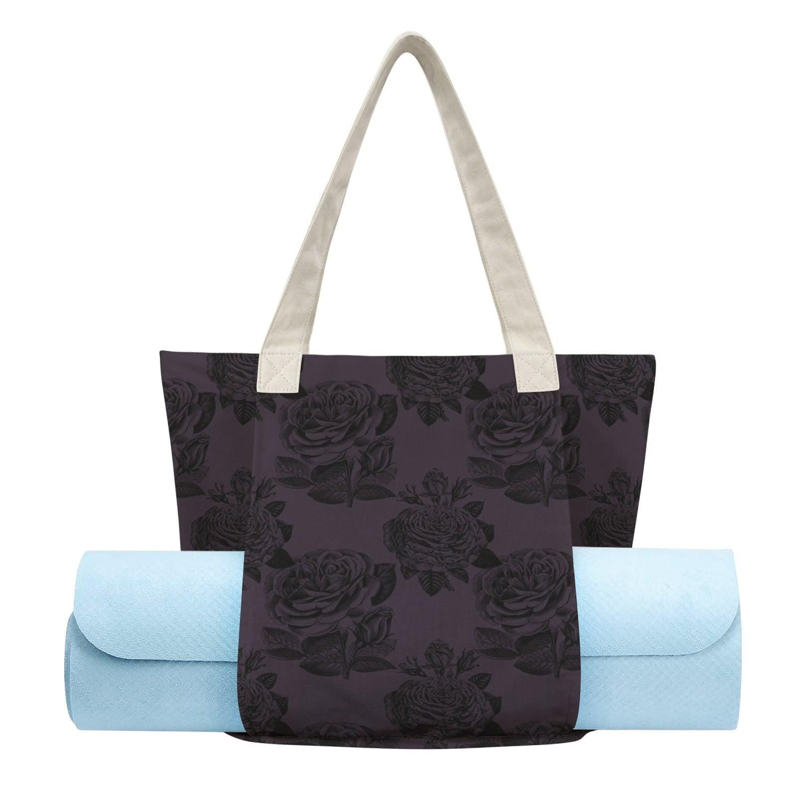 Black Rose Yoga Tote, Dark Floral Mat Carrier, Goth Gym Bag, Travel Tote