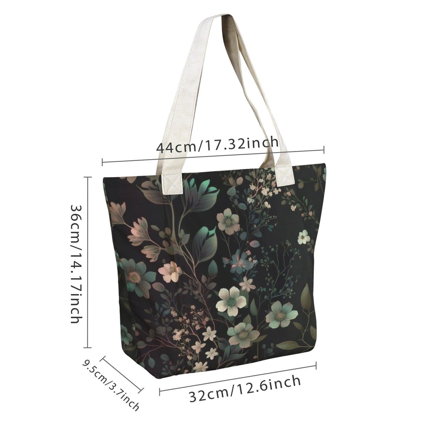 Dark Botanical Moth Print Yoga Tote Bag with Blue Mat Pockets