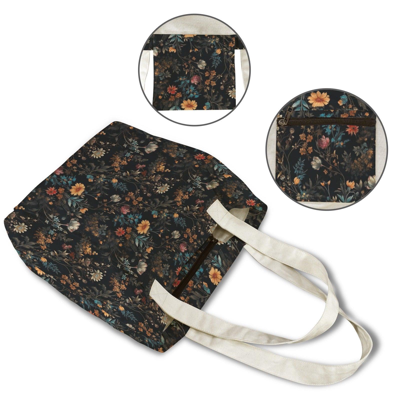 Dark Floral Yoga Mat Bag, Moody Wildflower Botanical Tote Carrier