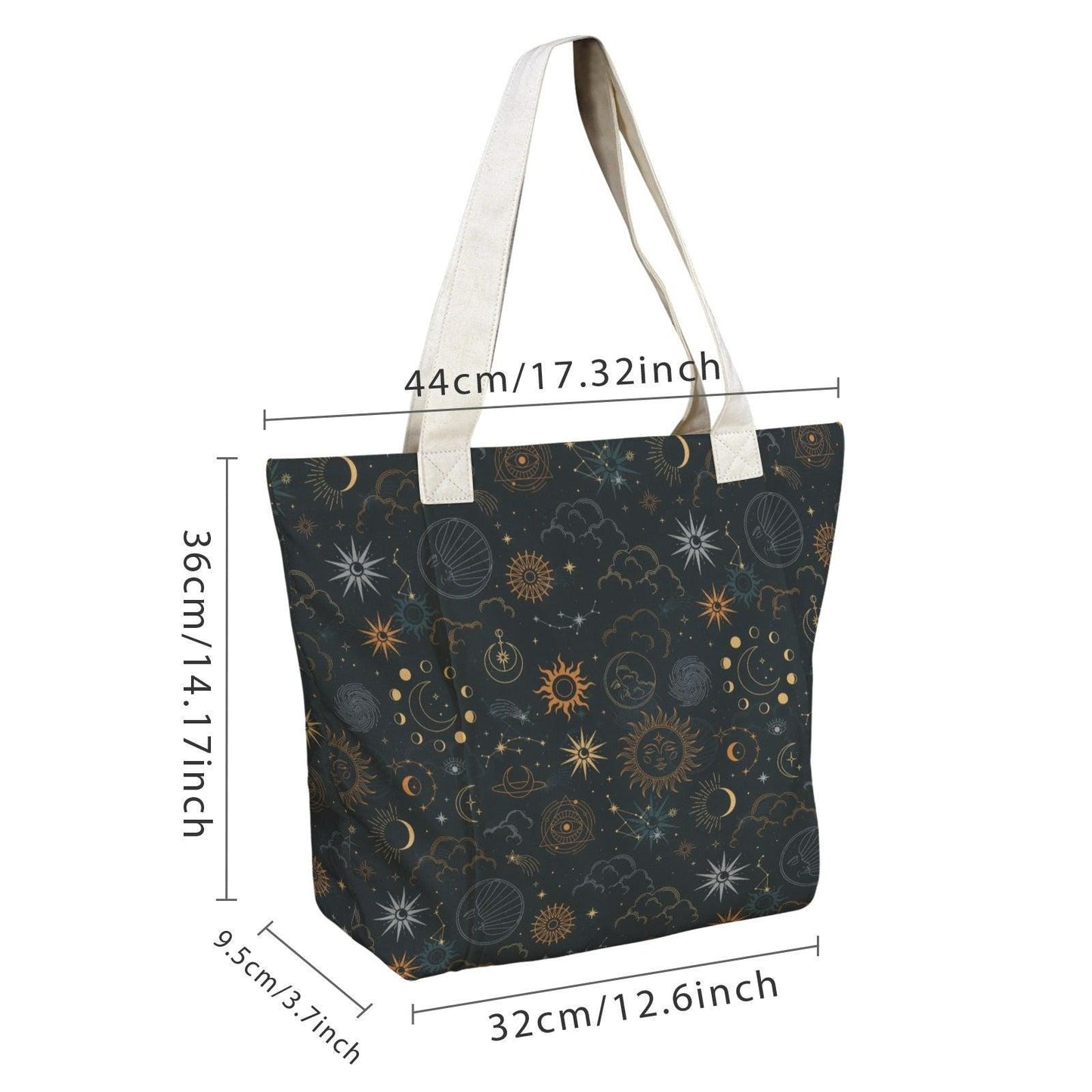 Celestial Yoga Mat Bag, Sun Moon Stars Tote with Strap, Dark Boho Studio Carrier