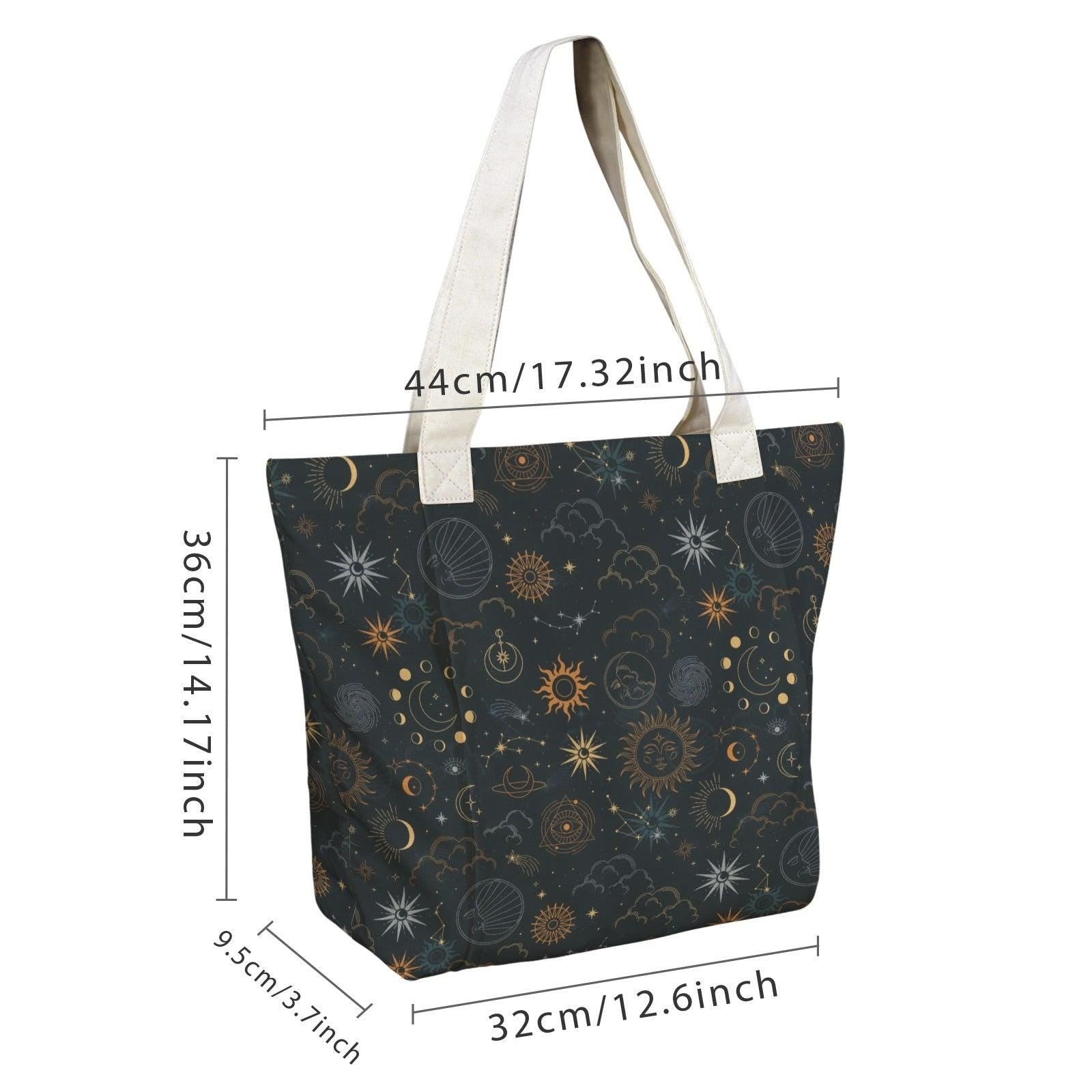 Celestial Yoga Mat Bag, Sun Moon Stars Tote with Strap, Dark Boho Studio Carrier