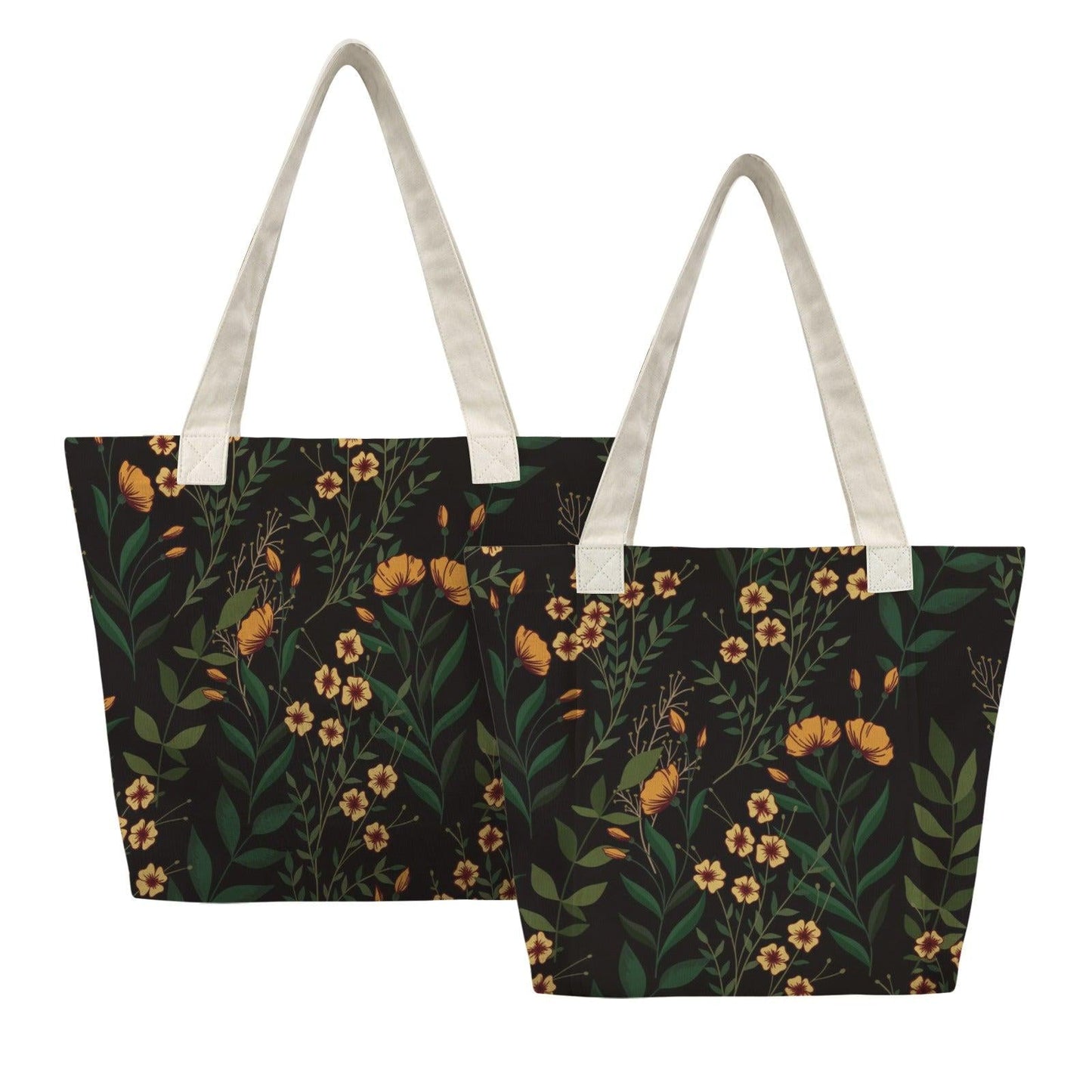 Black Wildflower Yoga Tote Bag, Orange Floral Gym Bag, Botanical Workout Carryall