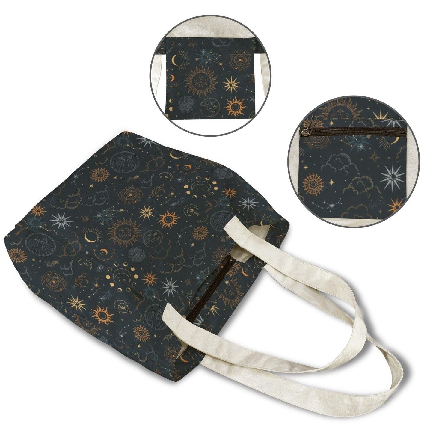 Celestial Yoga Mat Bag, Sun Moon Stars Tote with Strap, Dark Boho Studio Carrier