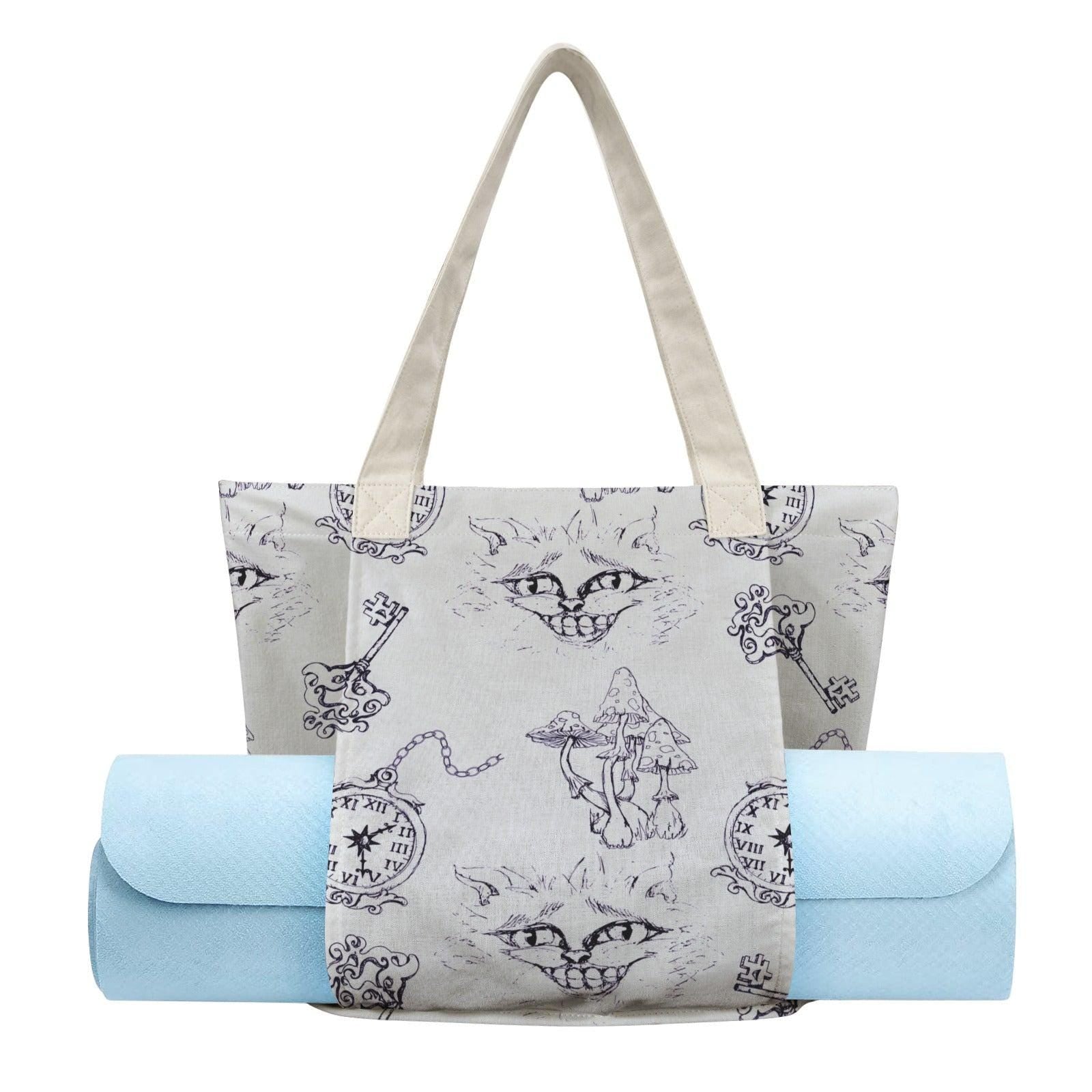 Alice in Wonderland Yoga Tote Bag, Cheshire Cat Gym Bag With Mat Holder