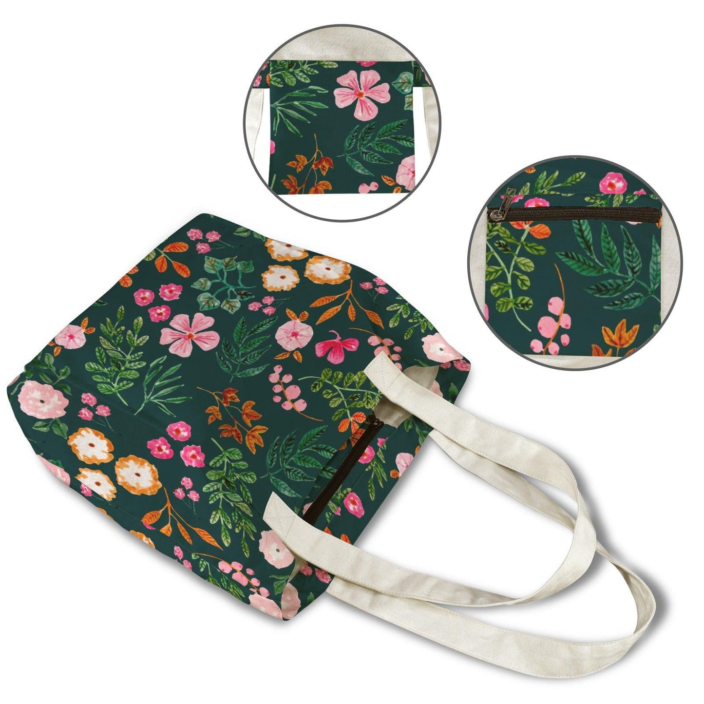 Wildflower Yoga Mat Tote Bag, Dark Green Floral Gym Carrier, Cottagecore Pilates Tote