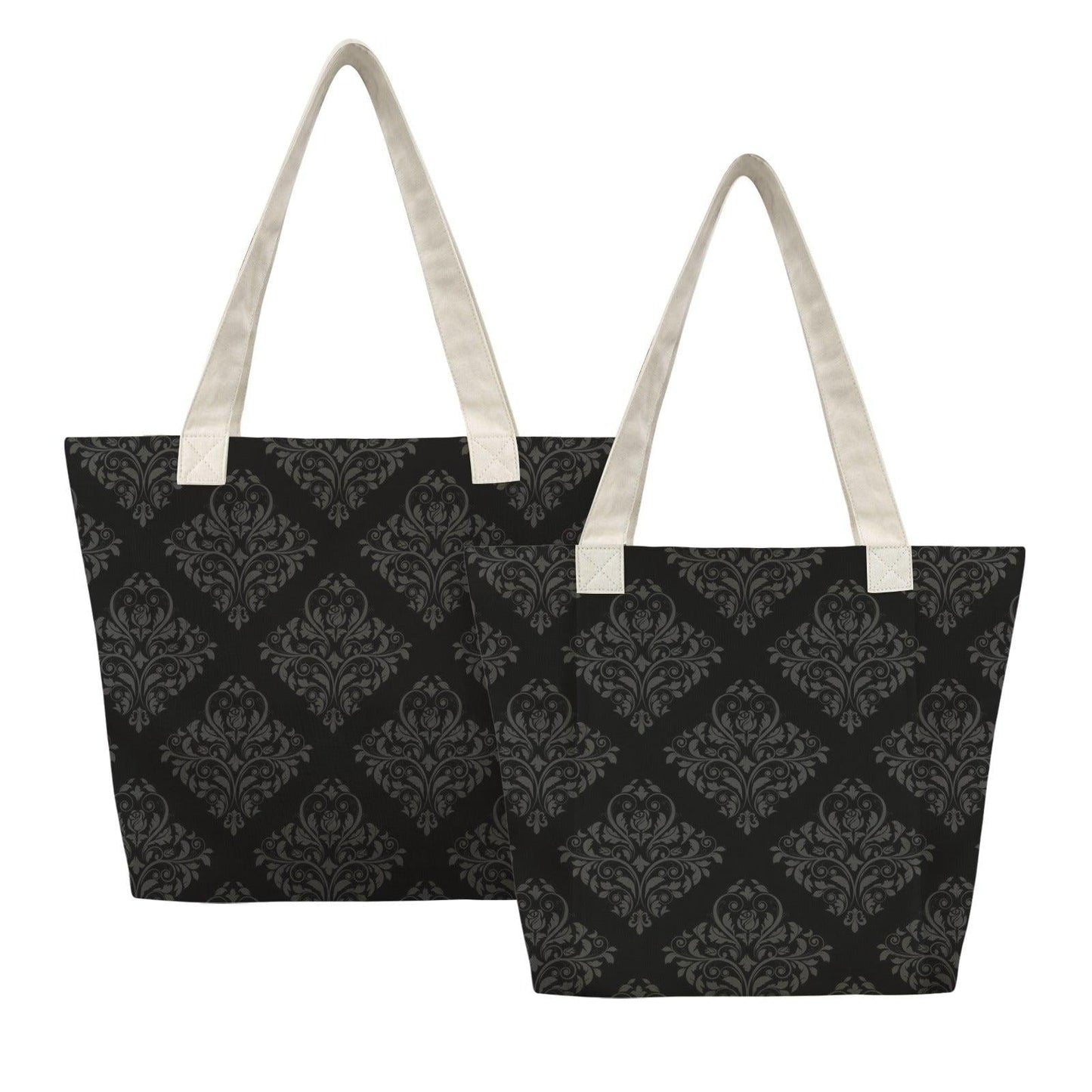 Gothic Damask Yoga Tote Bag, Black Canvas Mat Carrier, Dark Academia Shoulder Bag