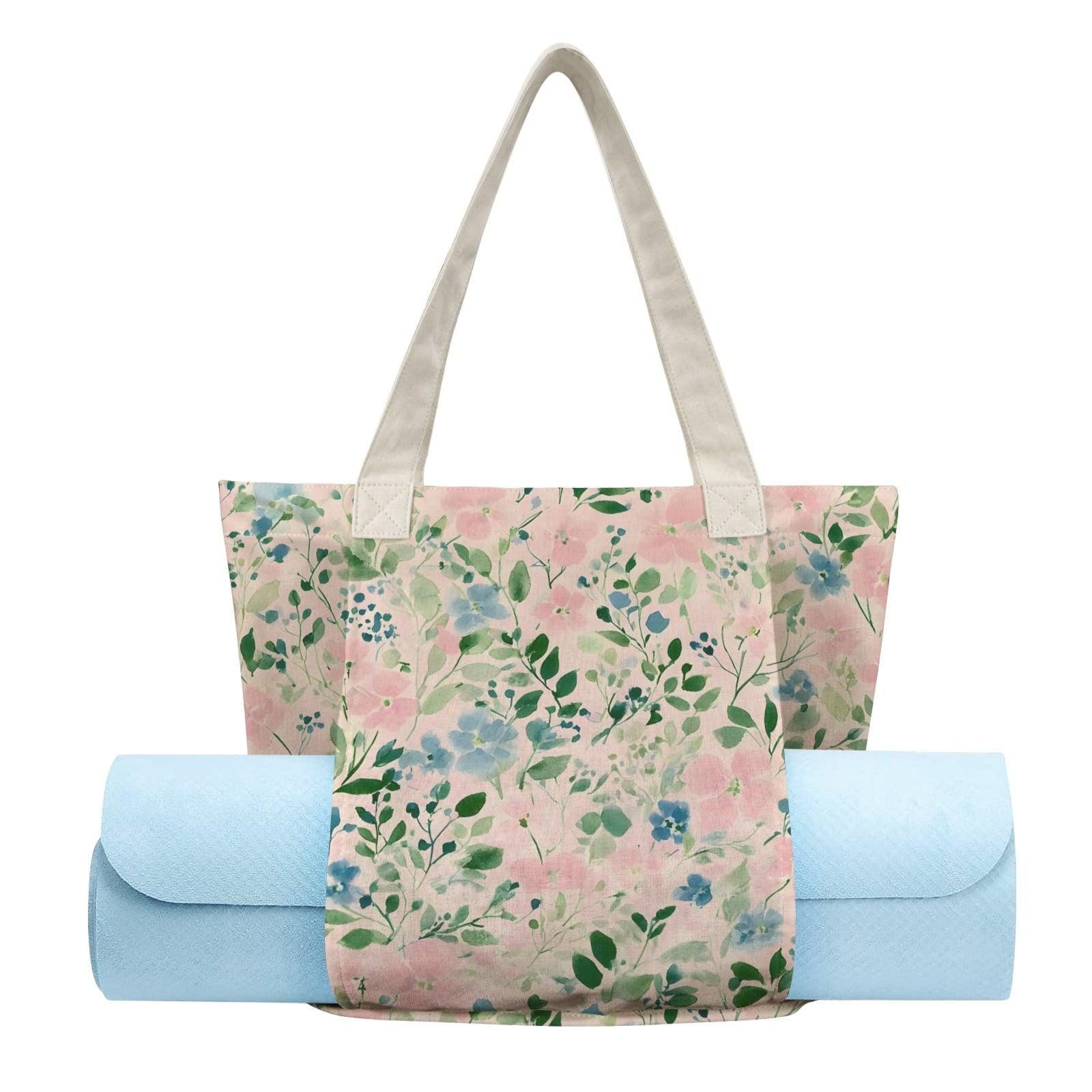 Floral Yoga Bag, Watercolor Flowers Tote with Mat Sleeve, Meditation Gym Bag