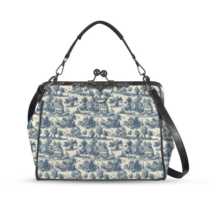 Blue Toile Handbag, Chinoiserie Kiss Lock Purse, French Country Shoulder Bag