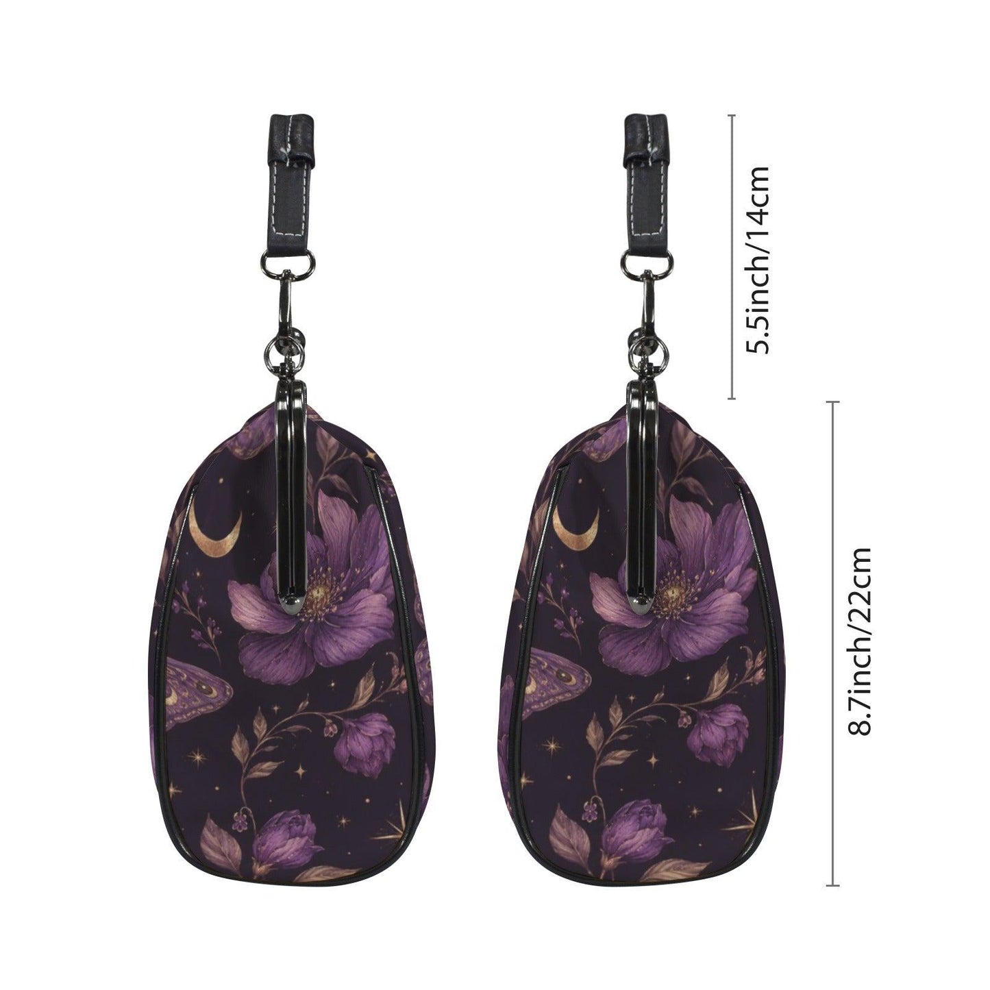 Whimsigoth Purple Moth Moon Floral Kiss Lock Handbag, Celestial Crossbody Bag