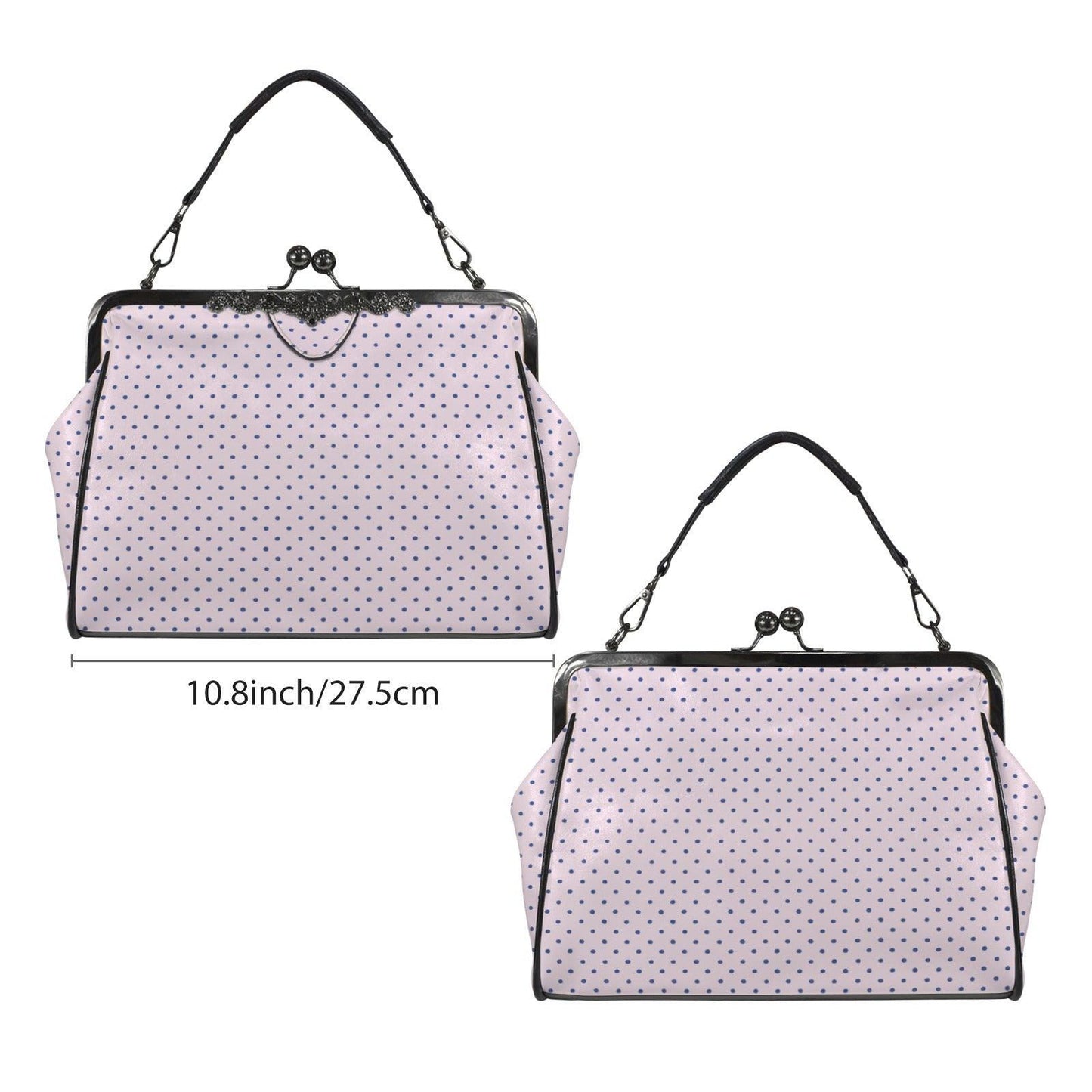 Pink Polka Dot Kiss Lock Handbag, Retro Vintage Style Crossbody Bag