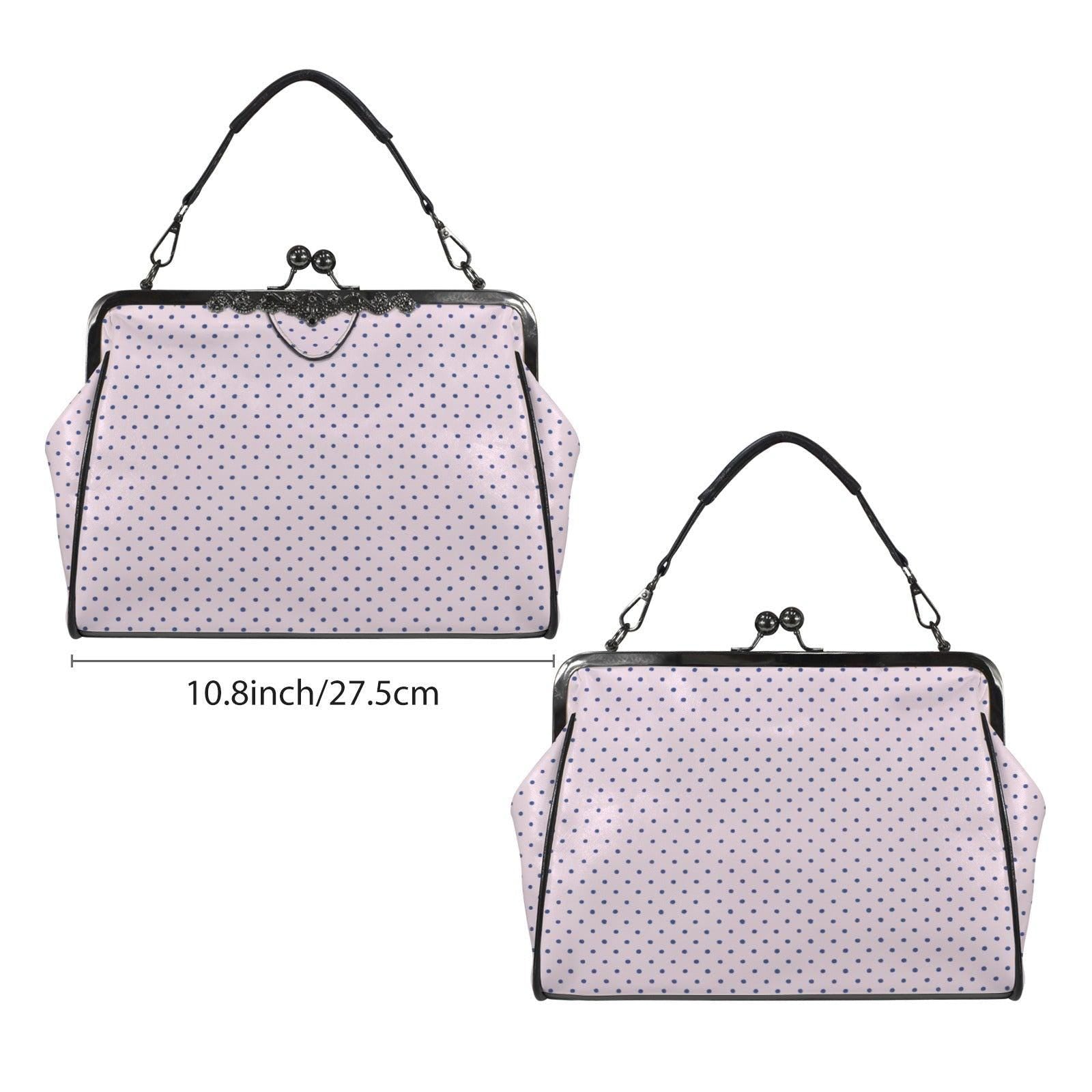 Pink Polka Dot Kiss Lock Handbag, Retro Vintage Style Crossbody Bag