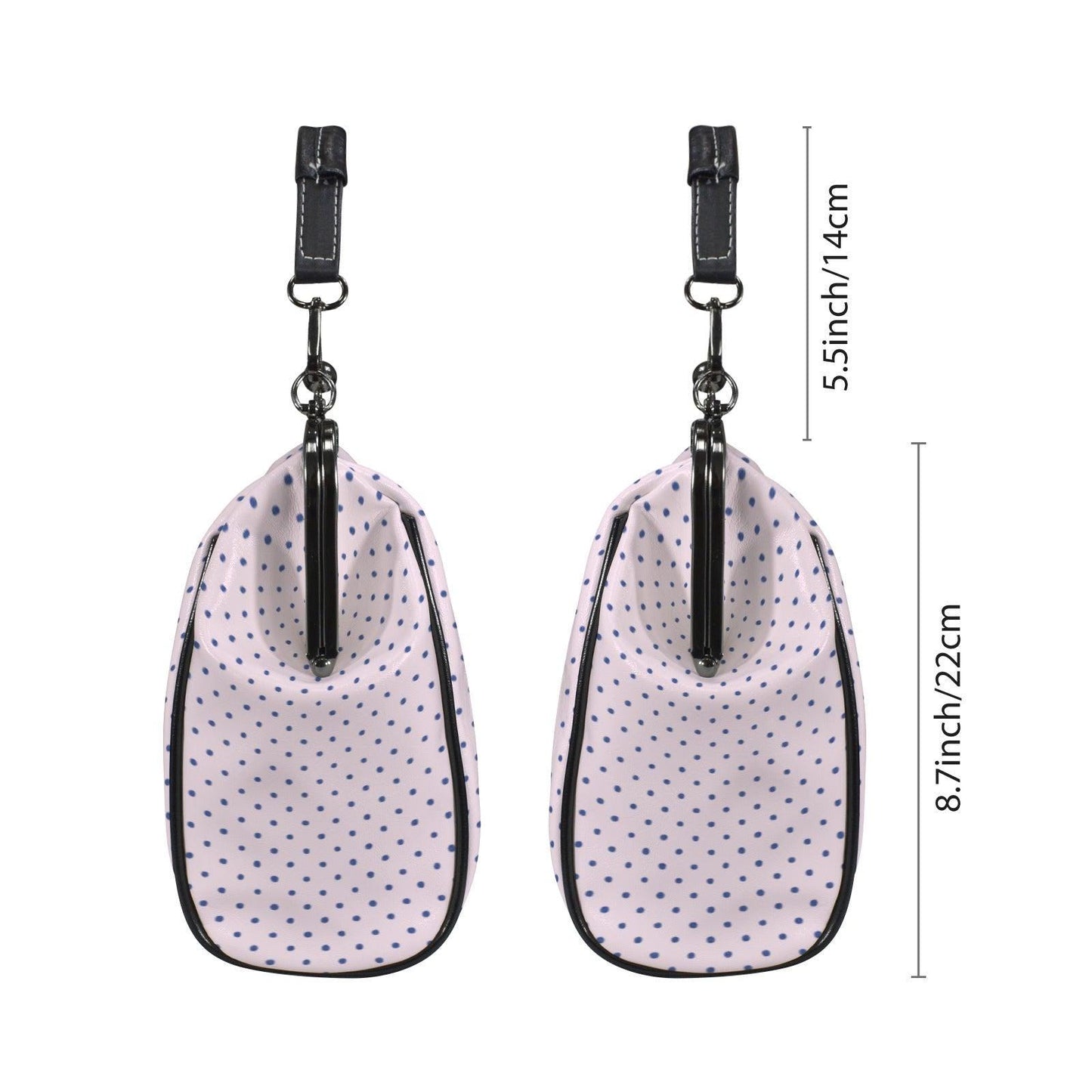 Pink Polka Dot Kiss Lock Handbag, Retro Vintage Style Crossbody Bag