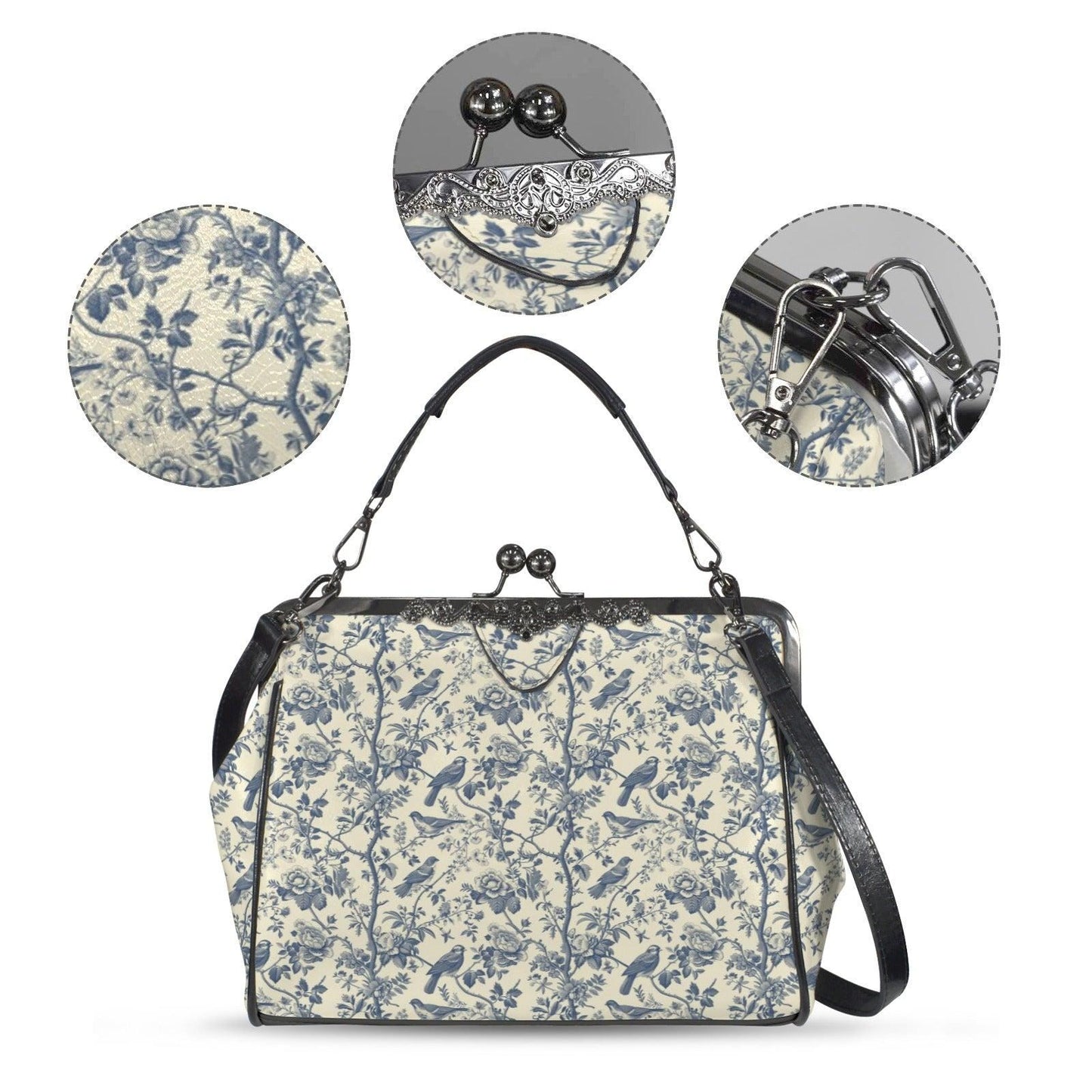 Sage Green Botanical Print Top Handle Purse with Removable Shoulder Strap