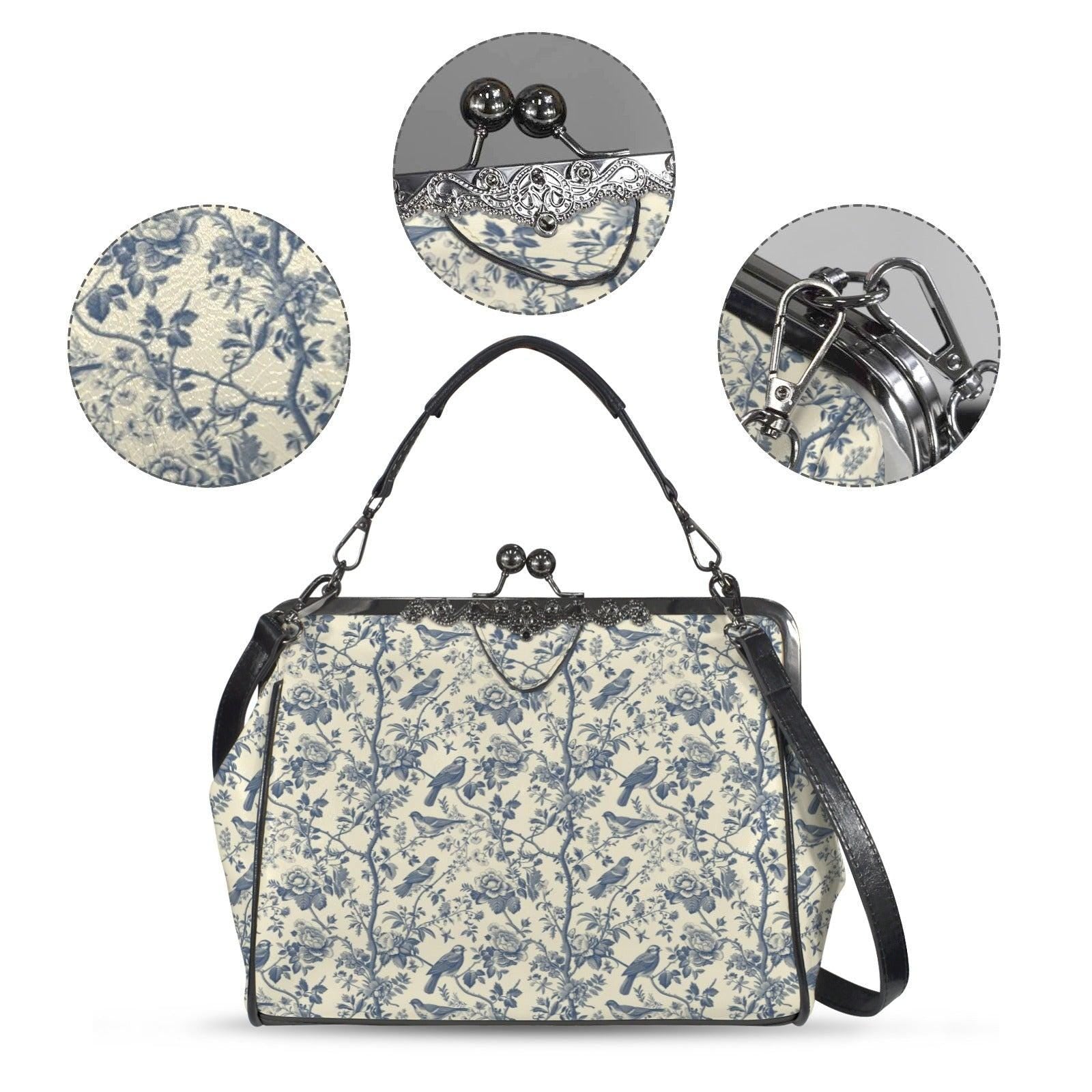 Sage Green Botanical Print Top Handle Purse with Removable Shoulder Strap