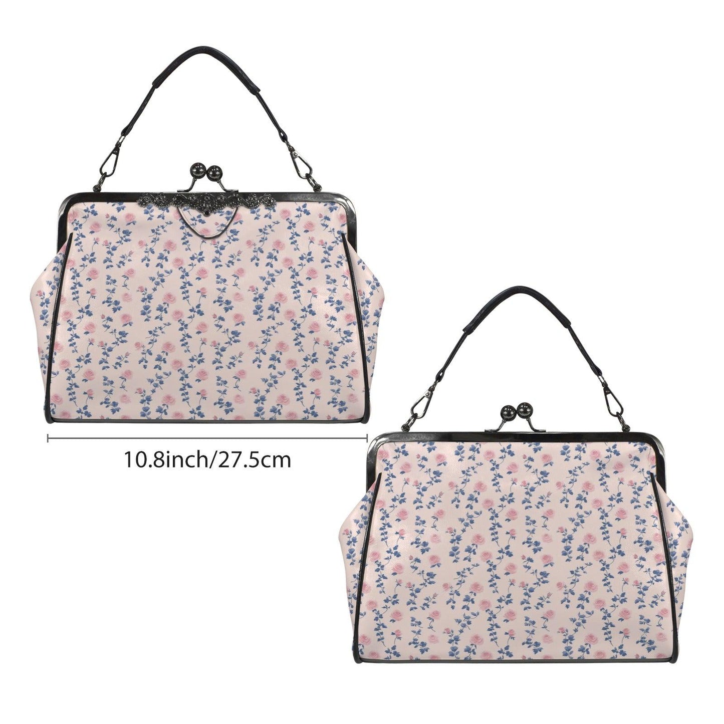 Coquette Floral Crossbody Bag, Pink Blue Ditsy Kiss Lock Purse