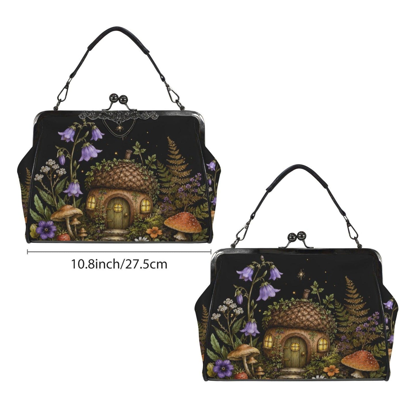 Mushroom Fairy House Crossbody Bag, Cottagecore Woodland Kiss Lock Purse