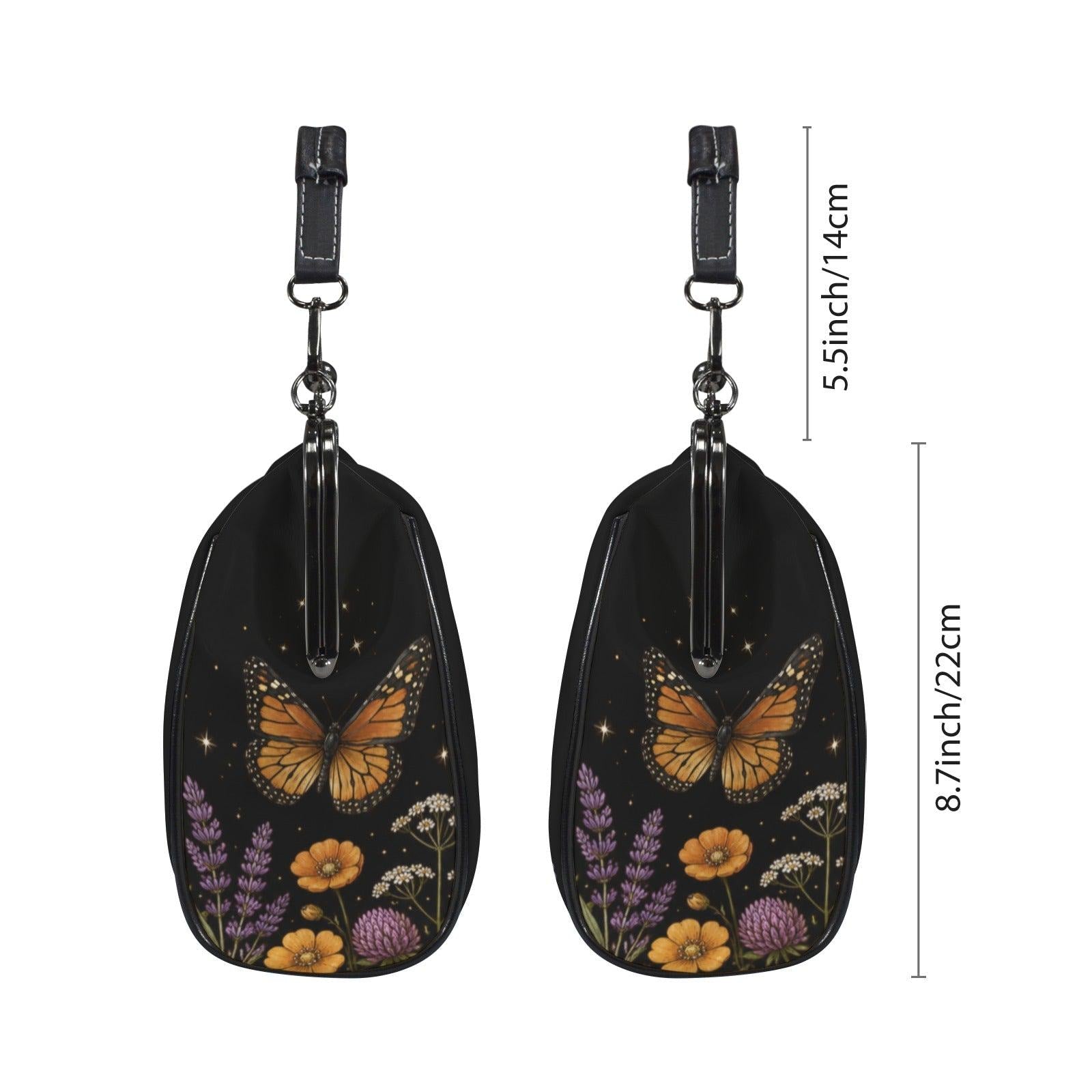 Black Wildflower Butterfly Shoulder Bag, Lavender Floral Kisslock Purse