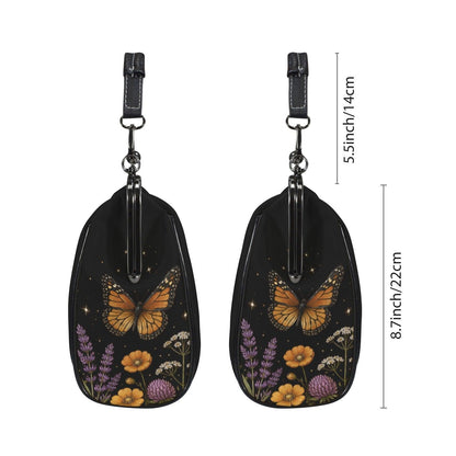 Black Wildflower Butterfly Shoulder Bag, Lavender Floral Kisslock Purse