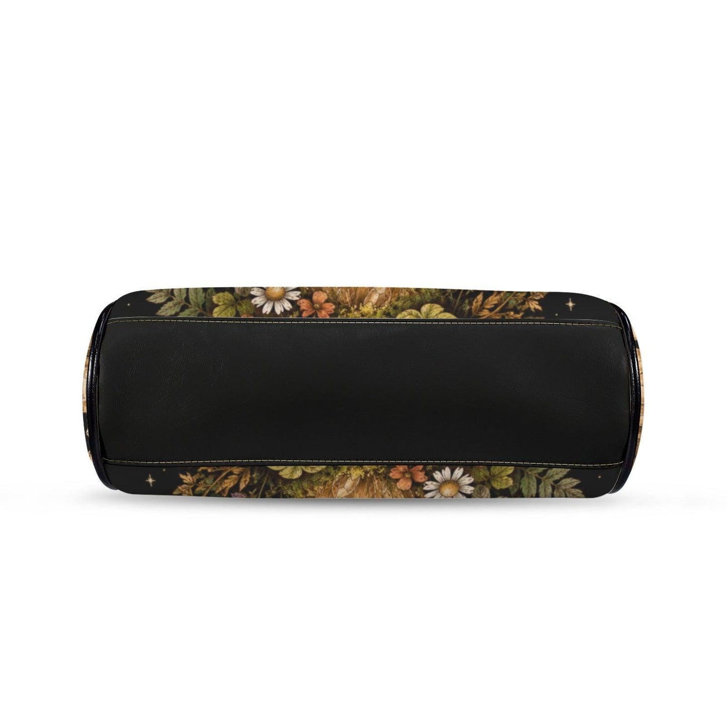 Mushroom Crystal Handbag, Black Kiss Lock Purse, Forest Daisy Print, Witchy Crossbody Bag