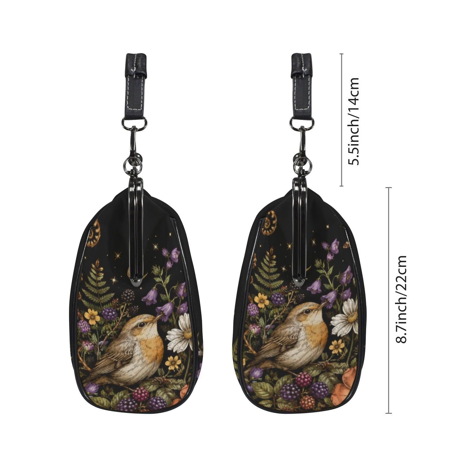Whimsigoth Bird Moon Kiss Lock Handbag, Black Floral Garden Shoulder Bag