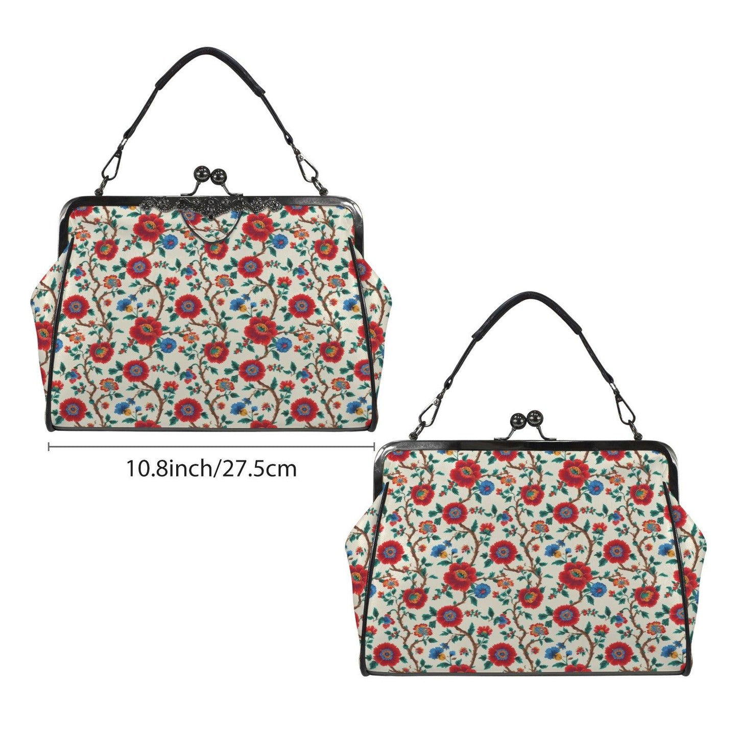 Red Rose Floral Kisslock Crossbody Bag, Vintage Style Shoulder Purse