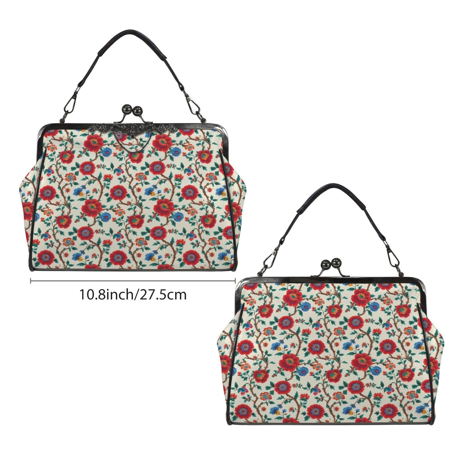 Red Rose Floral Kisslock Crossbody Bag, Vintage Style Shoulder Purse