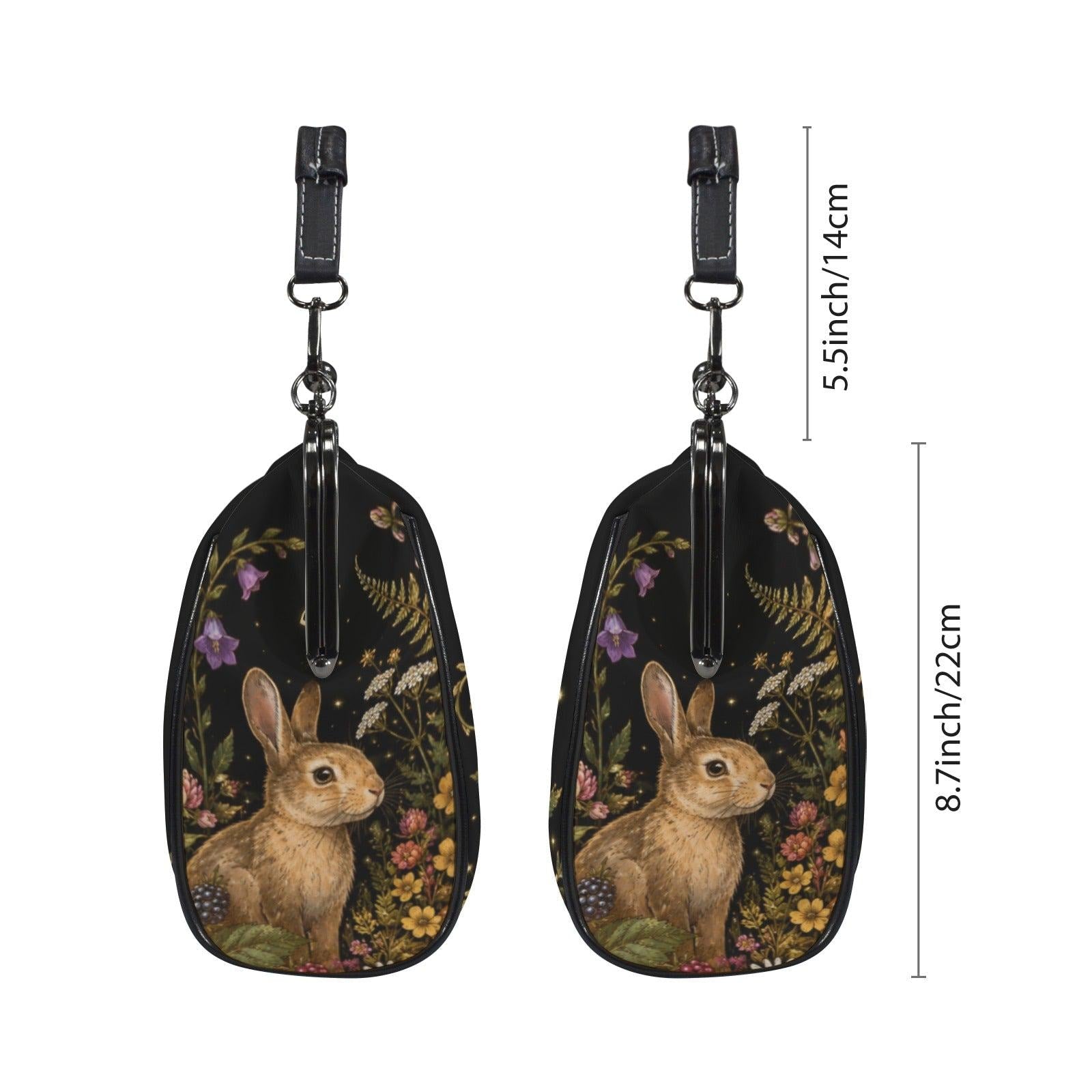 Rabbit and Wildflower Print Frame Purse with Top Handle and Shoulder Strap