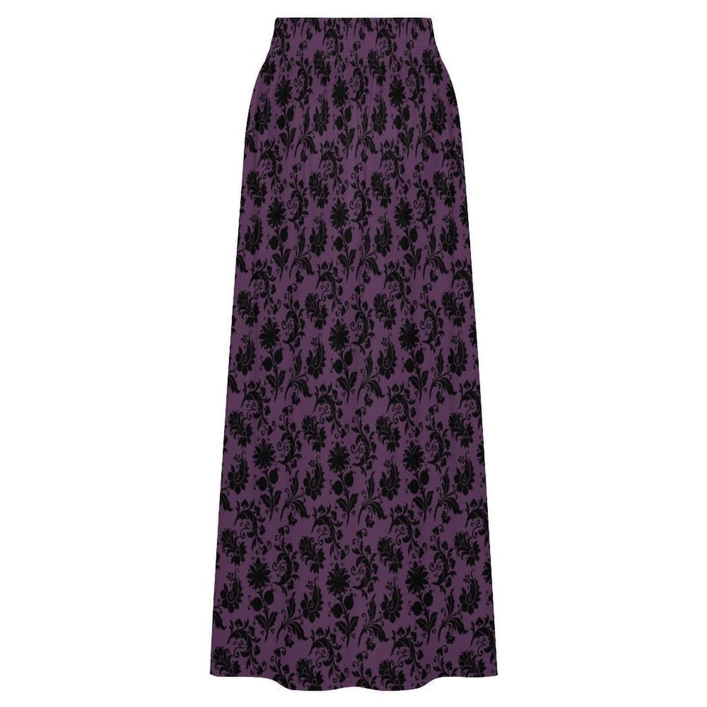 Gothic Floral Maxi Skirt, Purple Baroque Print, Dark Romantic High Waist, Witchy Fall Outfit