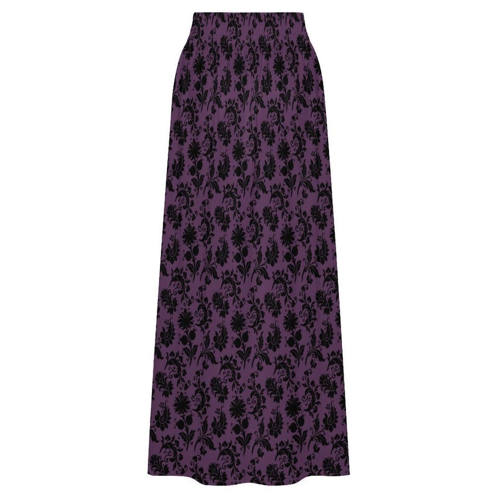 Gothic Floral Maxi Skirt, Purple Baroque Print, Dark Romantic High Waist, Witchy Fall Outfit