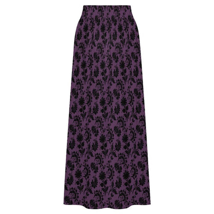Gothic Floral Maxi Skirt, Purple Baroque Print, Dark Romantic High Waist, Witchy Fall Outfit