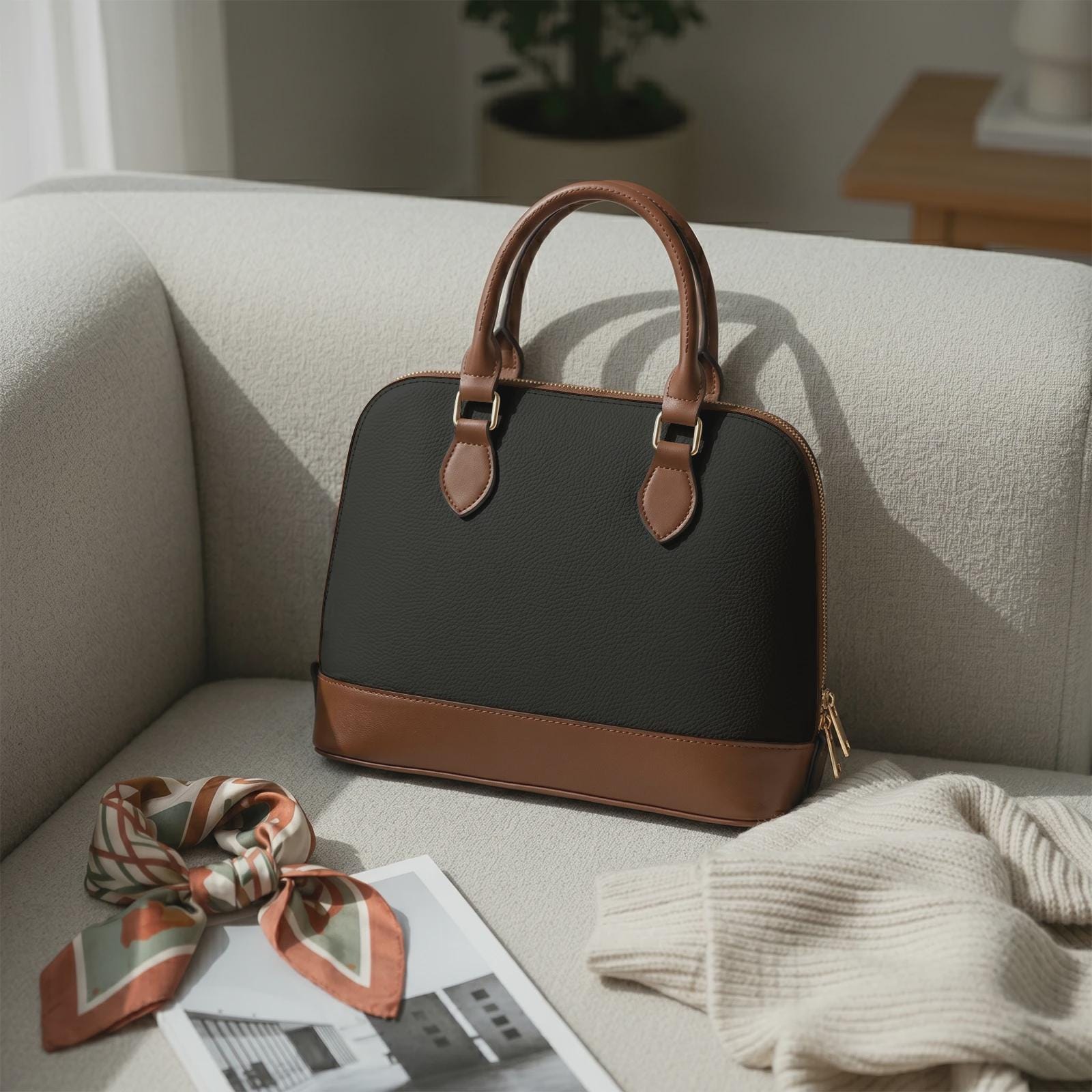1452. Classic PU Leather Dome Handbag