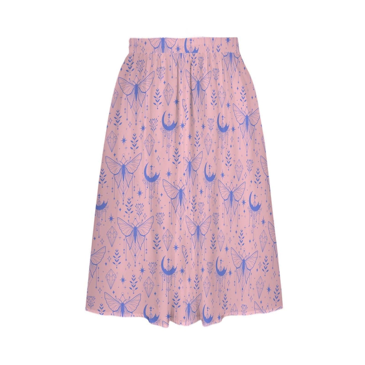 Fairycore Celestial Butterfly Maxi Skirt, Flowy Purple Moon Print Summer Festival