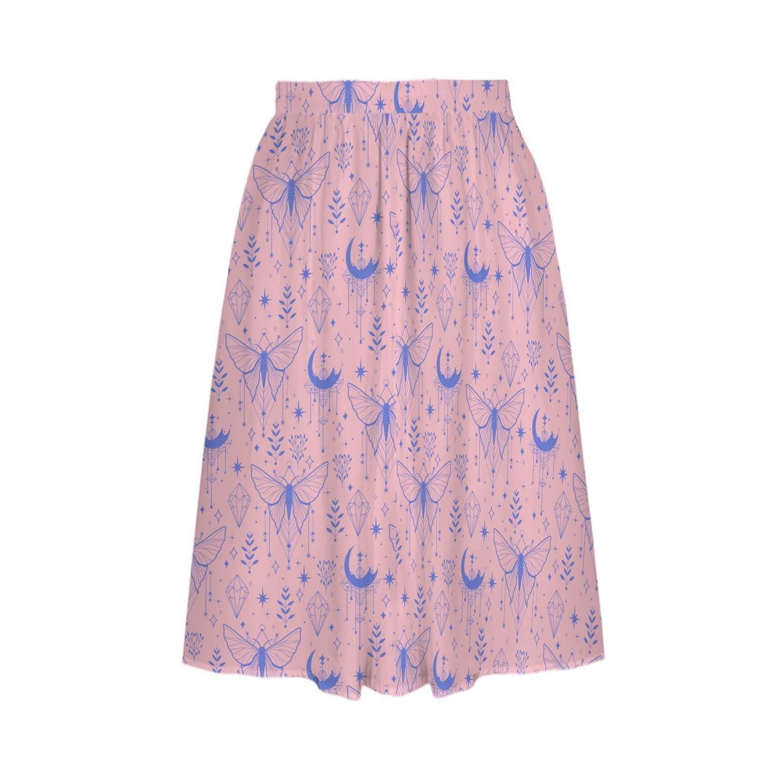 Fairycore Celestial Butterfly Maxi Skirt, Flowy Purple Moon Print Summer Festival