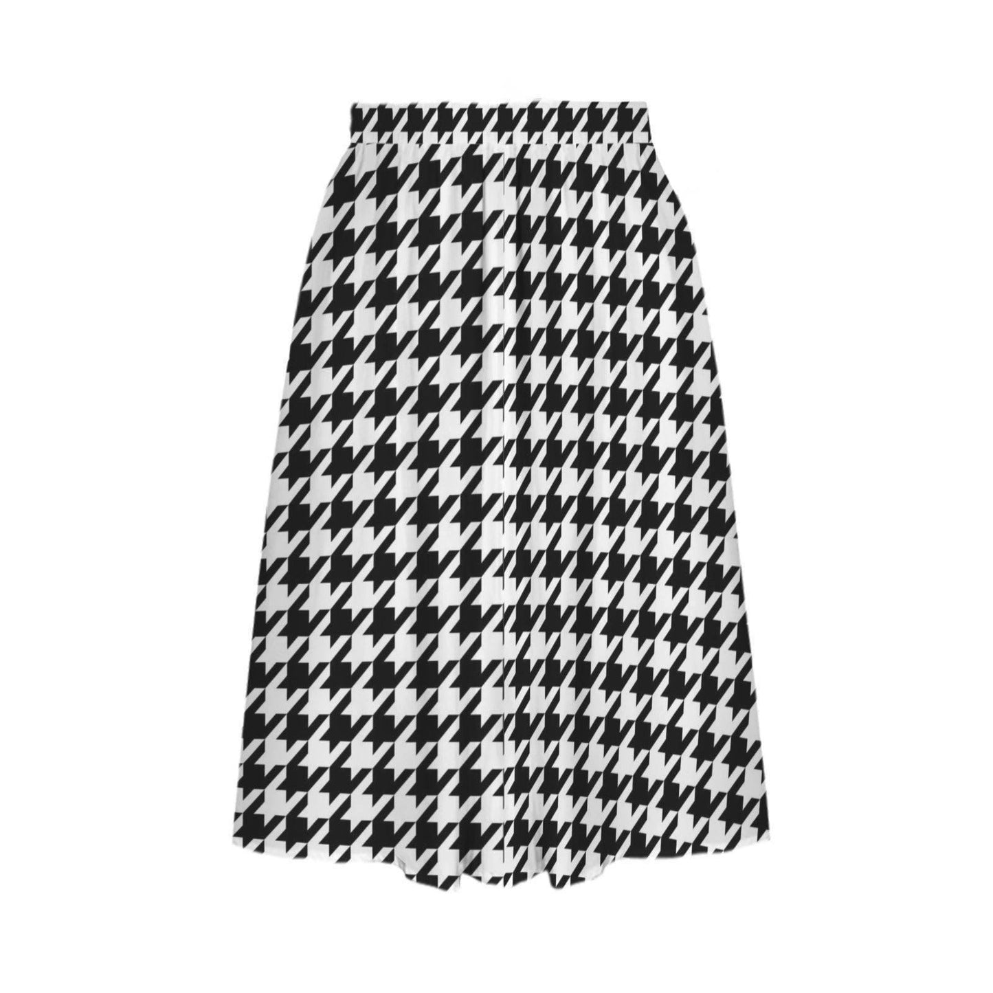 Houndstooth Midi Swing Skirt, Black White Check, Vintage Style Office Brunch Outfits